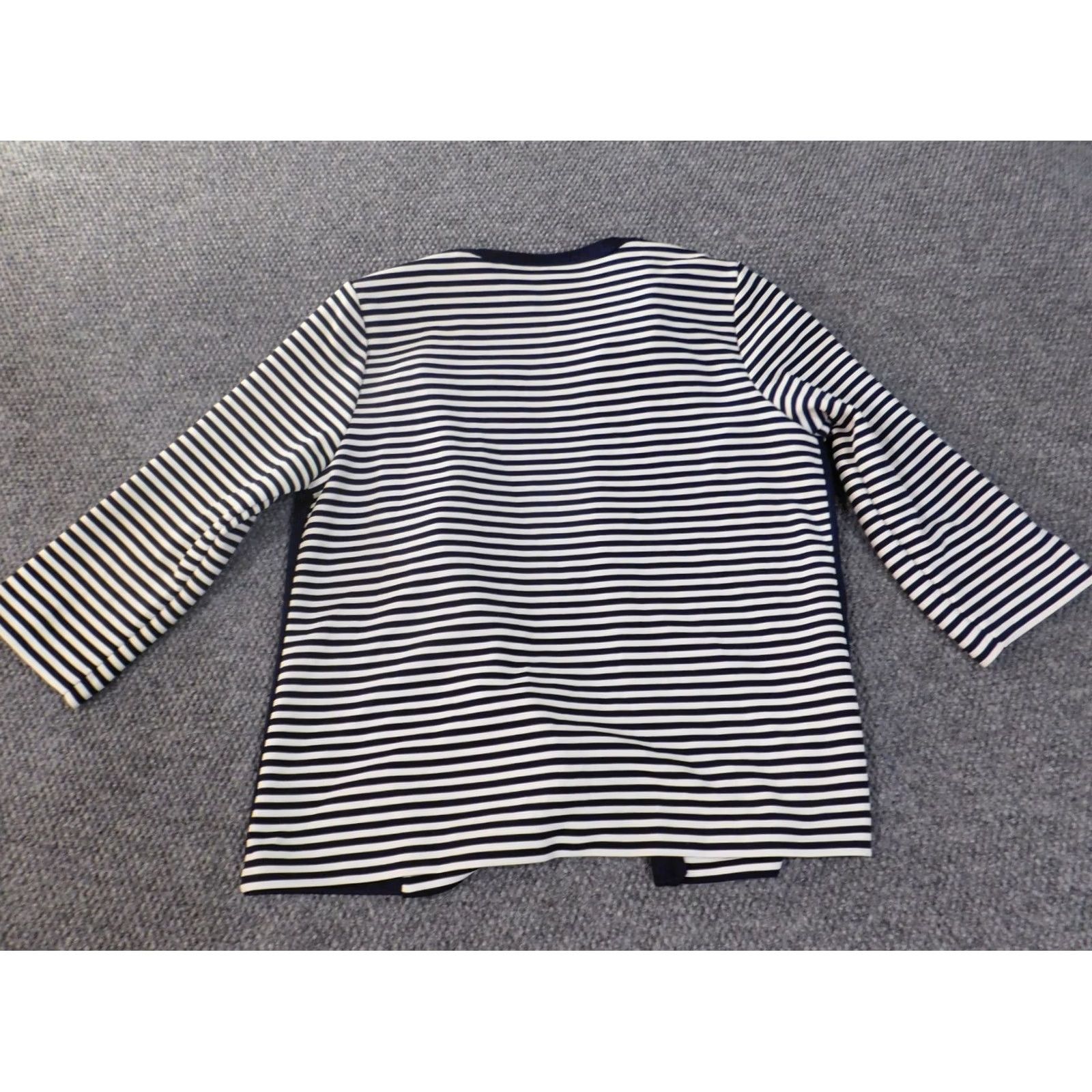 Vintage Alfred Dunner Jacket Women's Regular Size 14 Blue Striped Stretch Polyester Long Sleeve Mid-Length Casual Size XL / US 12-14 / IT 48-50 - 6 Thumbnail