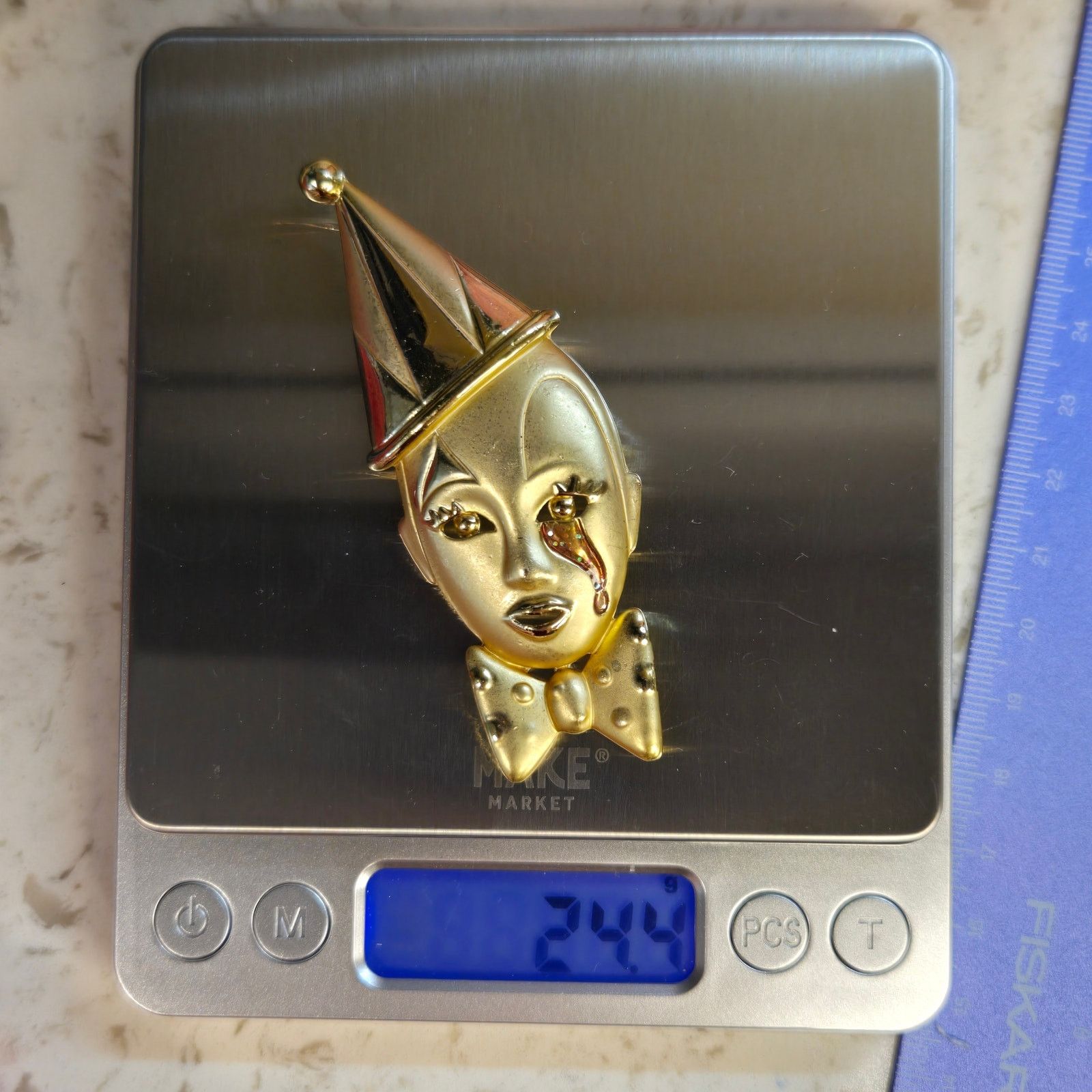 Vintage Vintage 1980s Pierrot Sad Clown Brooch, Art Deco Revival Size ONE SIZE - 6 Thumbnail