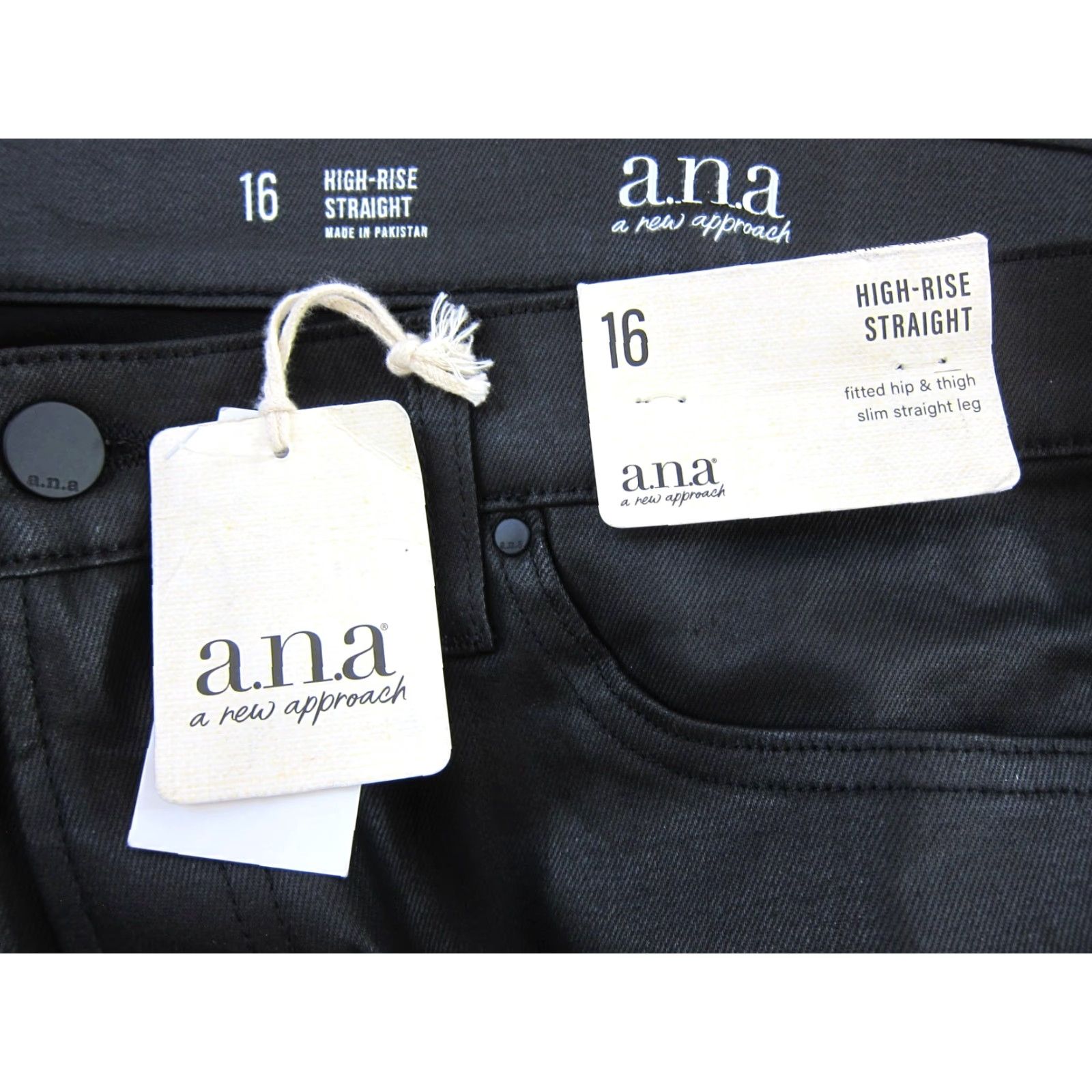 Vintage NWT a.n.a Black Stretch High Rise Straight Fitted Hip Thigh Slim Leg Jean 16 Size 38" / US 16 / IT 52 - 3 Thumbnail