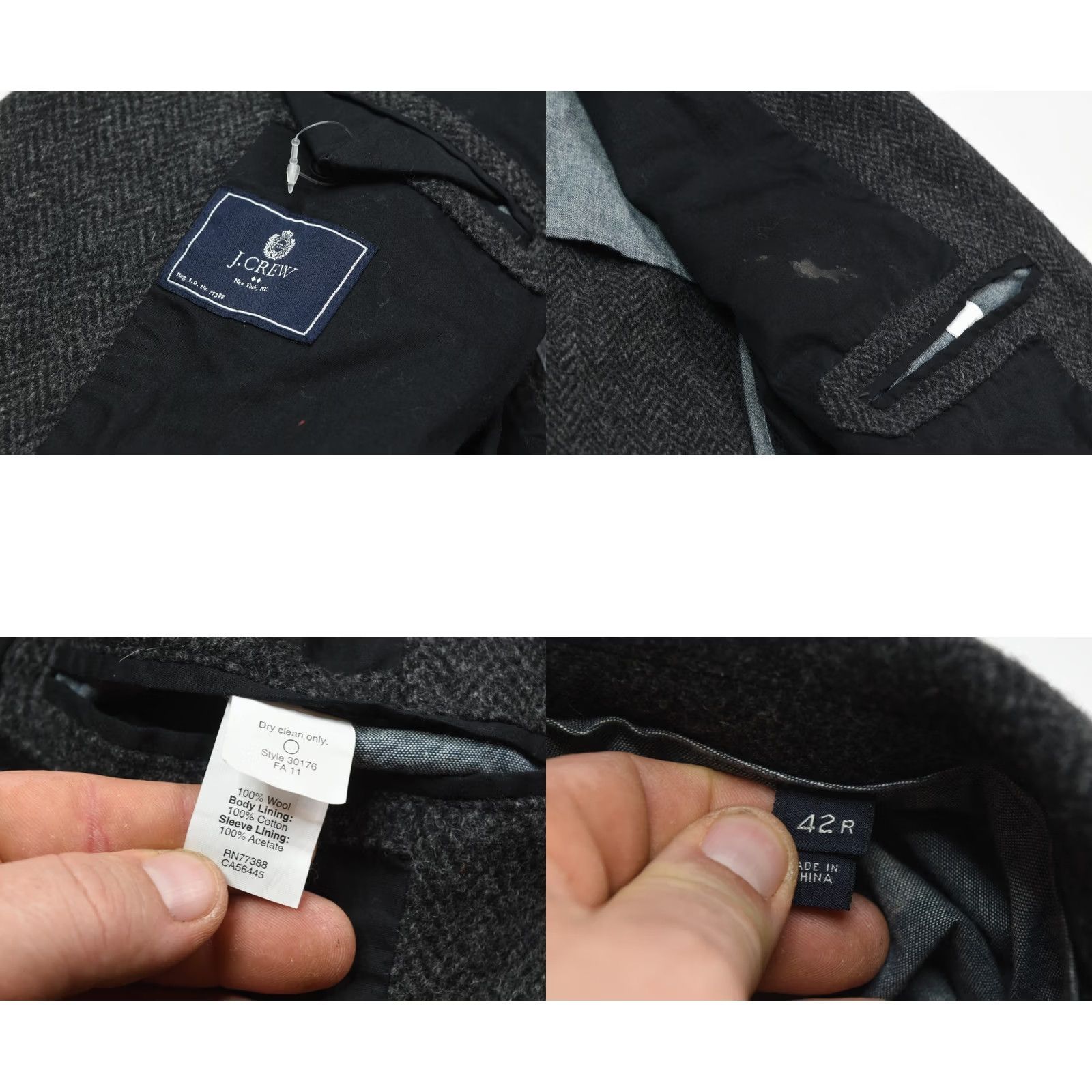 J.Crew J.Crew Blazer Mens 42R Gray Herringbone Tweed Wool Two-Button Regular Fit Size 42R - 9 Thumbnail