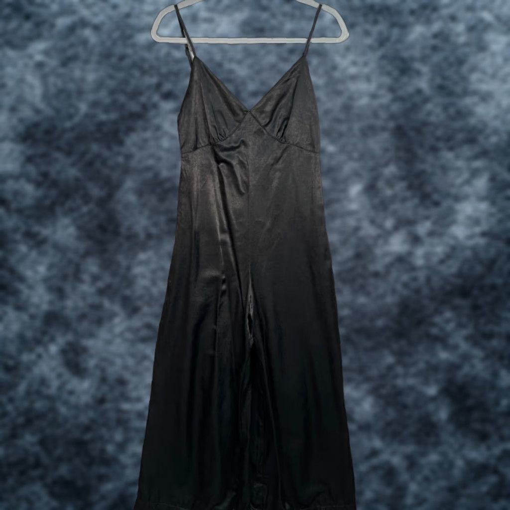 Vintage VINTAGE WeWoreWhat Black Satin Slip Jumpsuit With Adjustable Straps Size Small Women Sleeveless Wide-Leg One-Piece Satin Jumpsuit XS-? Size 28" / US 6 / IT 42 - 1 Thumbnail