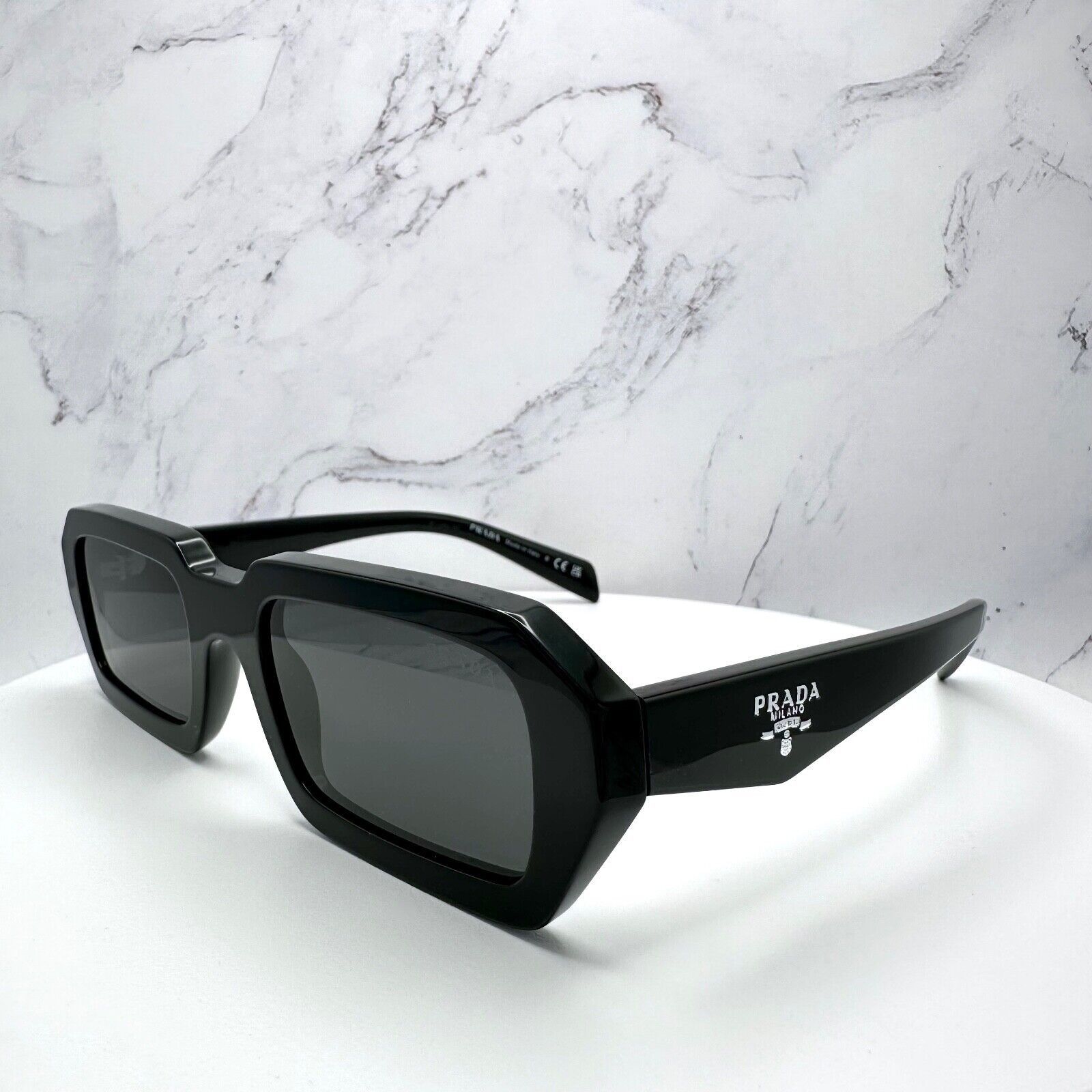 New PRADA Sunglasses Black Symbole PRADA MILANO Logo Square