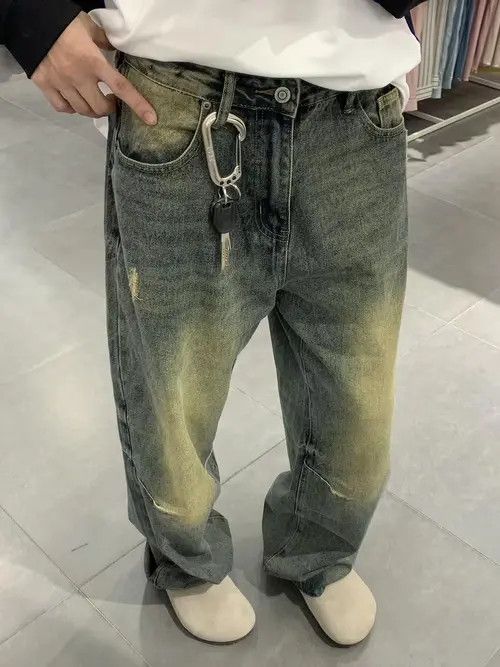 Handmade × Japanese Brand × Jean Washed distressed all-match straight jeans Size US 32 / EU 48 - 1 Thumbnail