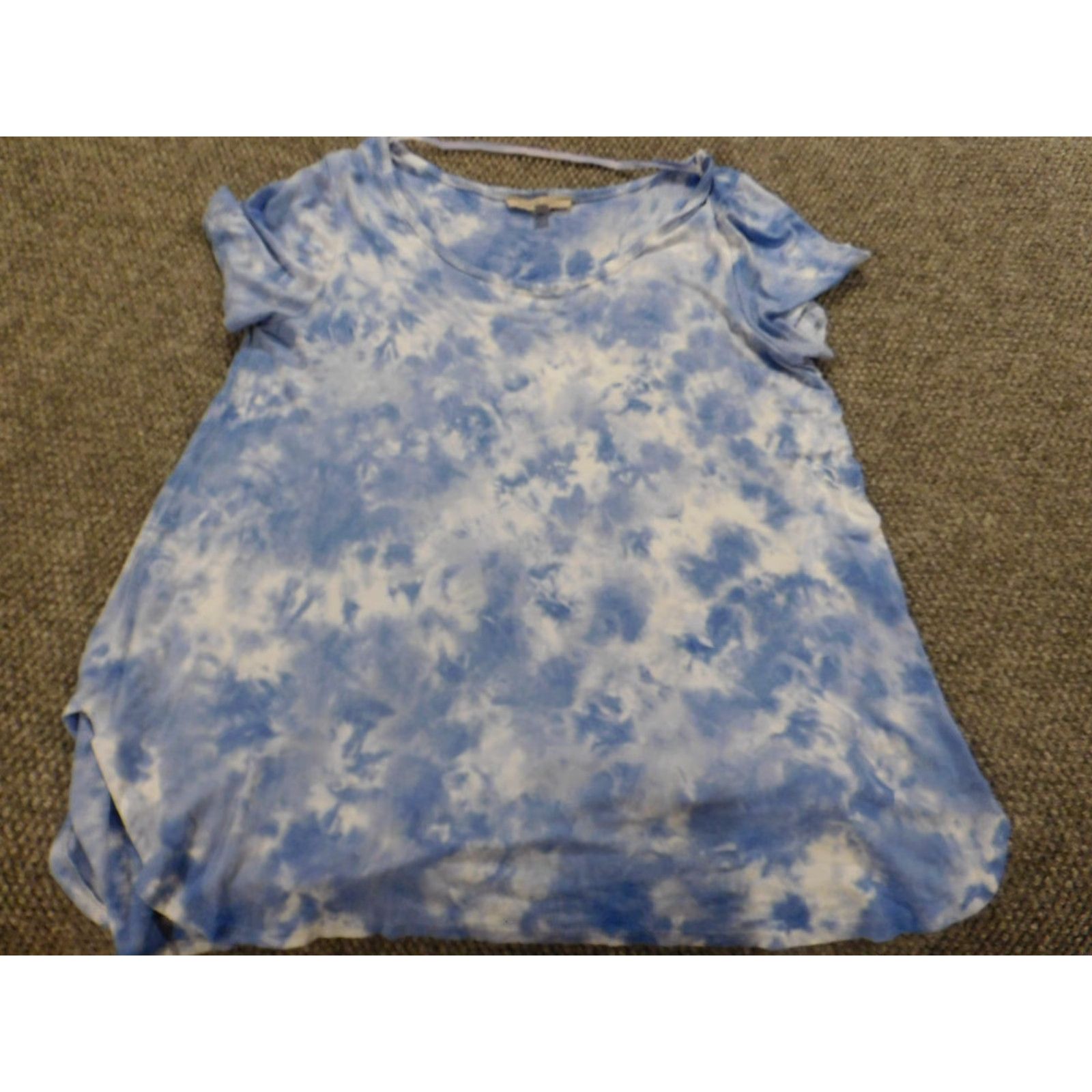 Vintage Spense Womens Shirt Large Blue pullover stretch sport Blouse Short Sleeve Round Neck Casual Regular Button Viscose Spandex Floral Basic American Size L / US 10 / IT 46 - 2 Thumbnail