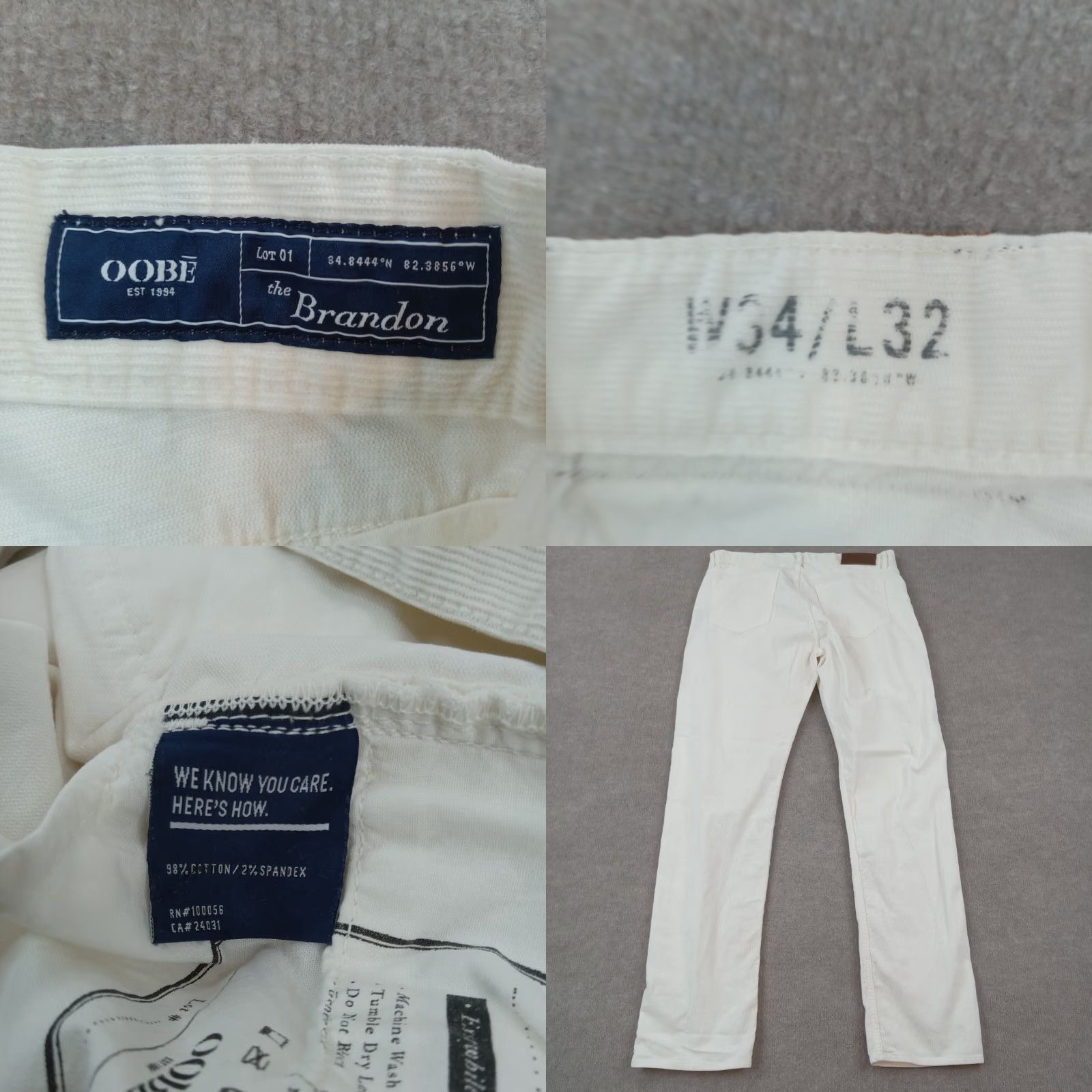 Vintage Oobe Mens Corduroy Pants 34x32 Extra Large Beige Straight Stretch Flat Front Size US 34 / EU 50 - 8 Thumbnail