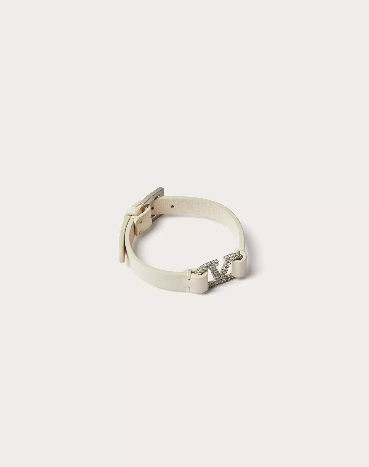 Valentino oc11z0725 Size:OS/ Leather And Crystal Bracelets in White Size ONE SIZE - 3 Thumbnail