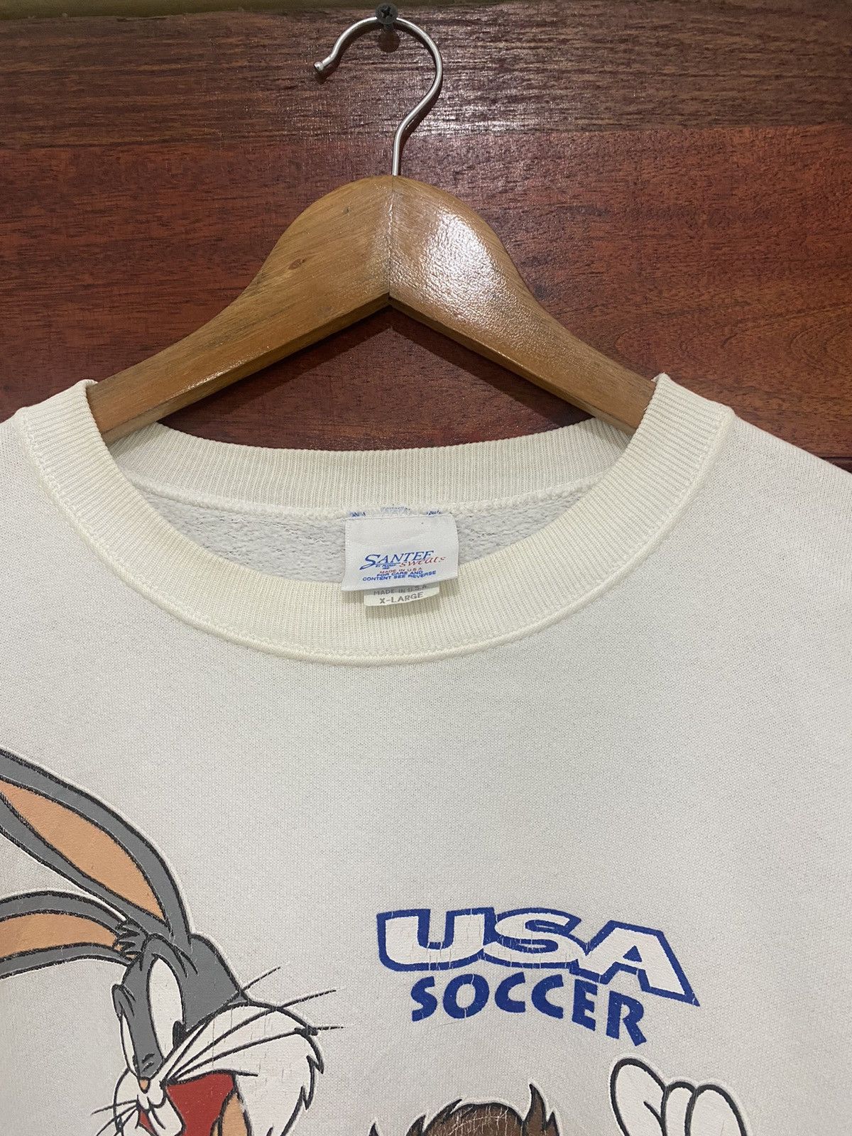 Vintage × Warner Bros Vtg 90s Warner Bros Tasmania Usa Soccer Mirror Sweatshirt Size US XL / EU 56 / 4 - 4 Thumbnail