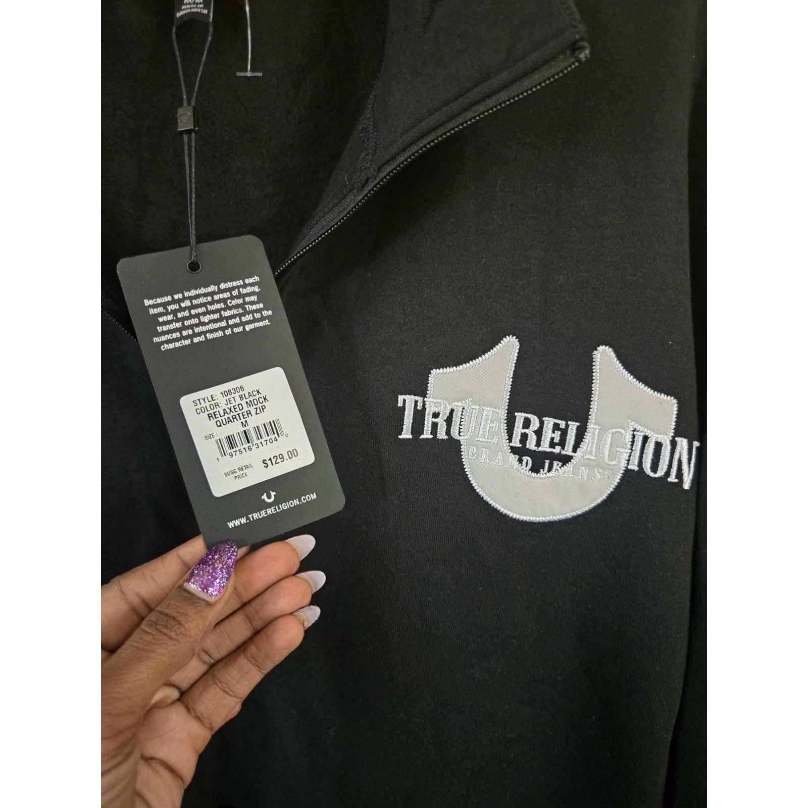 True Religion True Religion Black Relaxed Mock 1/4 Zip Sweatshirt, M $129 Size US M / EU 48-50 / 2 - 3 Thumbnail