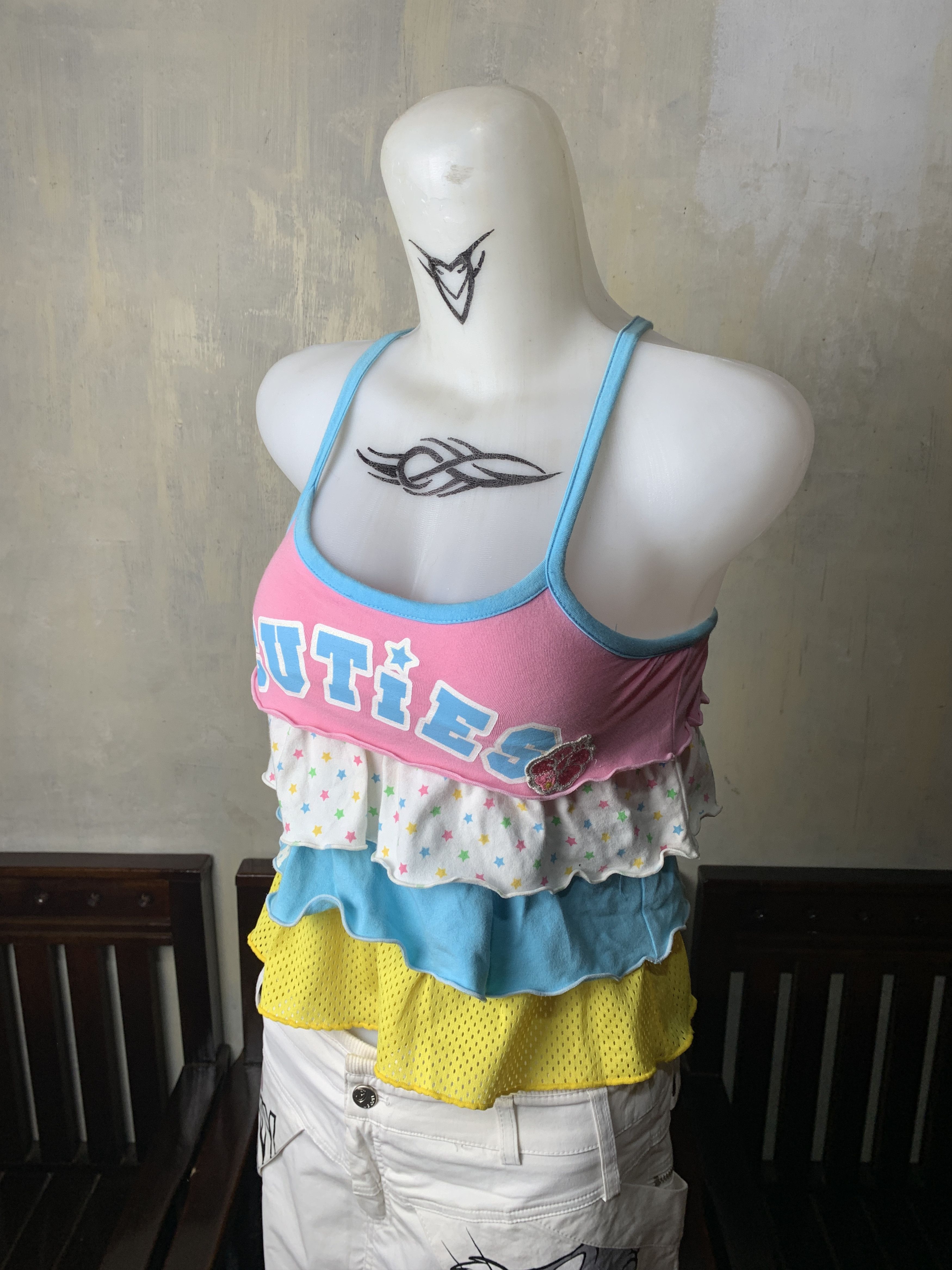 Japanese Brand Cuties Multifabric Cross Baby Tank Top (XS) Size XS / US 0-2 / IT 36-38 - 2 Thumbnail