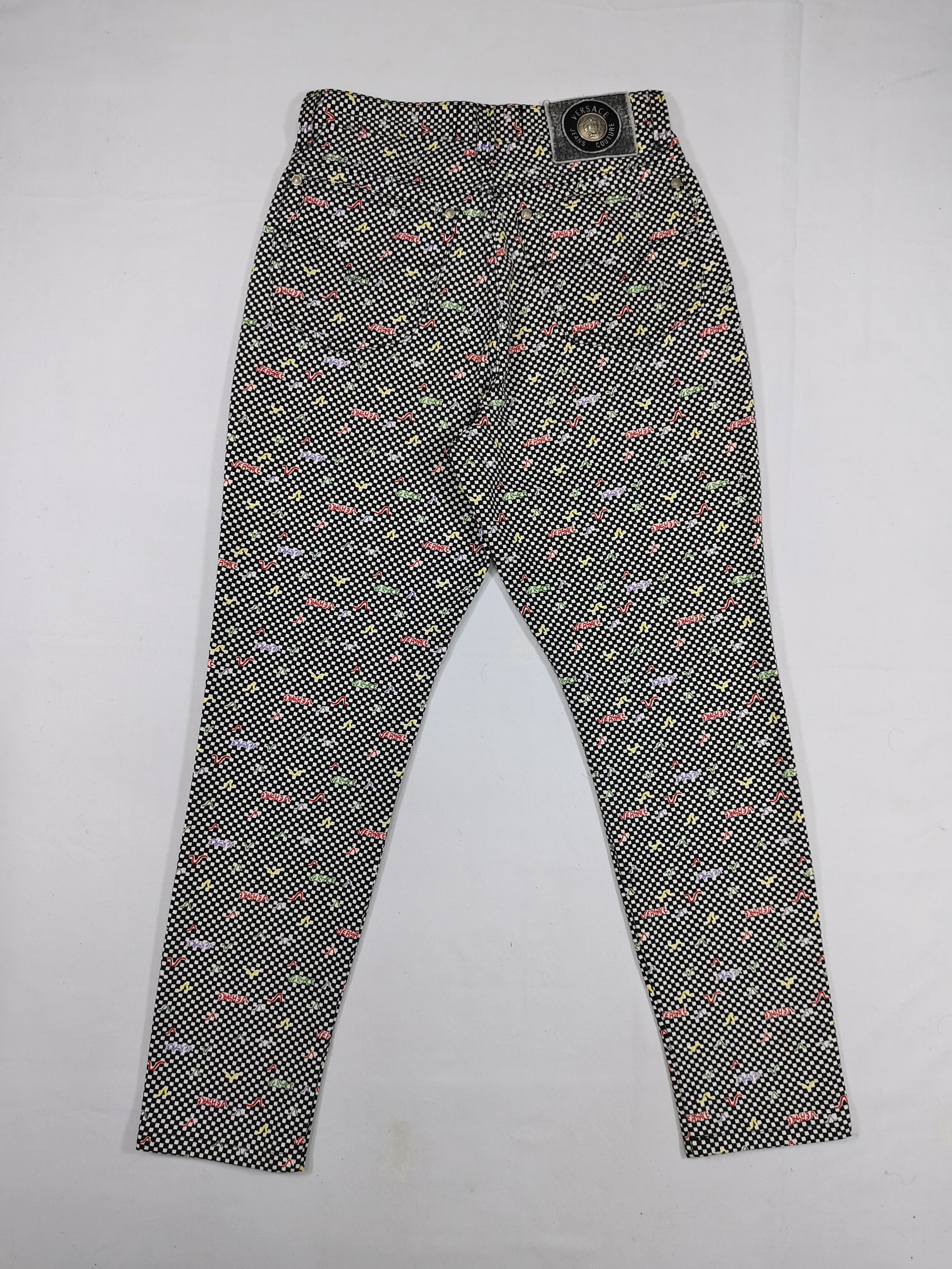 Versace Jeans Couture 00s Versace JC- Archive Checkerboard Multicolor Script Pants Size 28" / US 6 / IT 42 - 4 Thumbnail