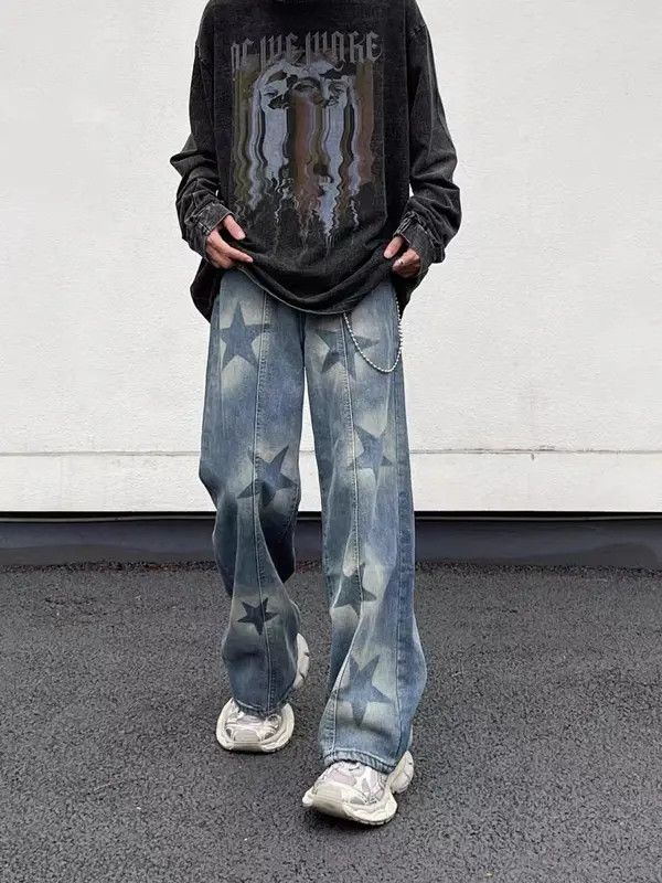 VIBE Retro street star print washed distressed jeans Size US 32 / EU 48 - 5 Thumbnail