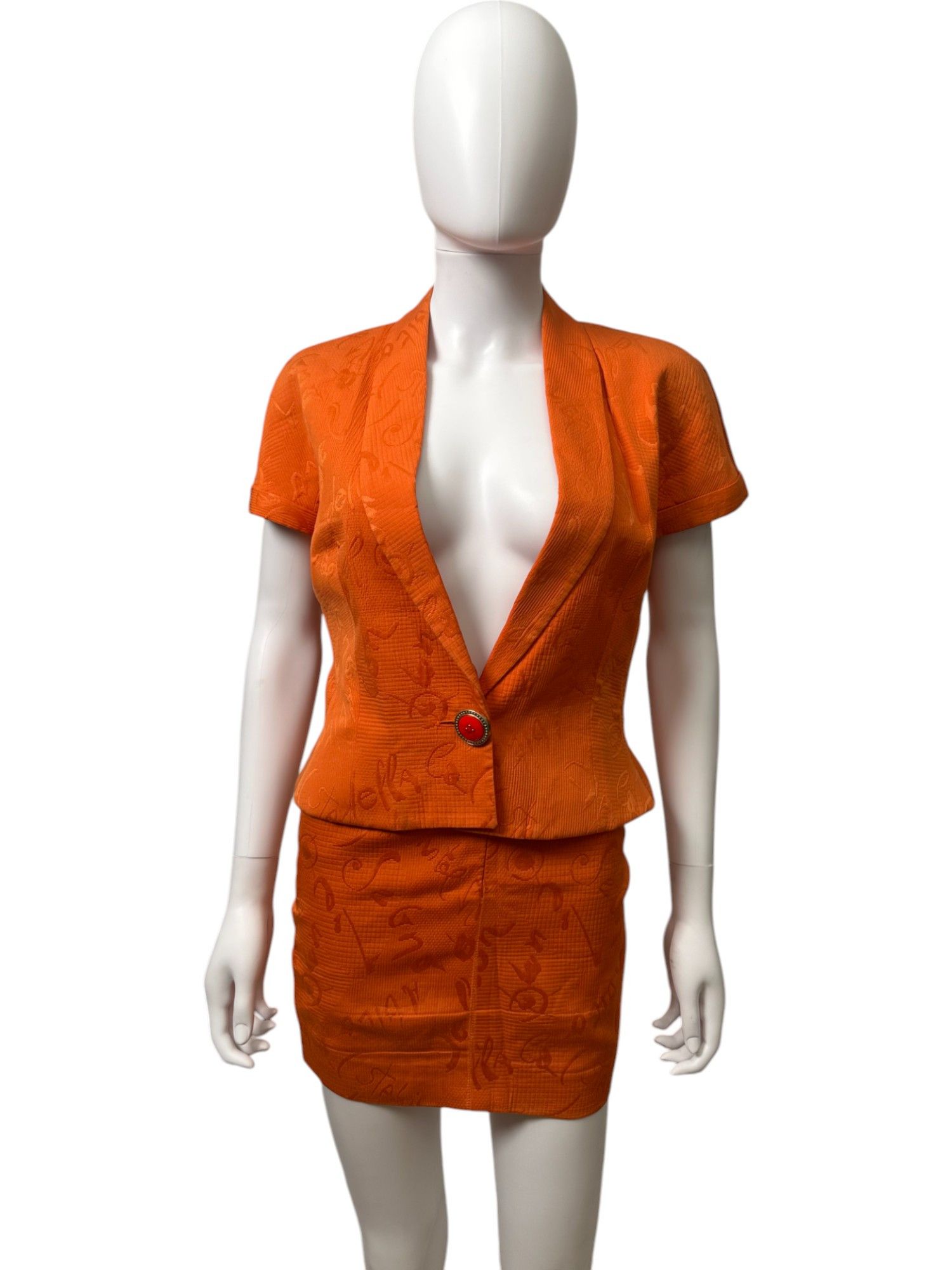 Versace S/S 1991 Orange Letter Pattern Tailleur Size S / US 4 / IT 40 - 1 Thumbnail