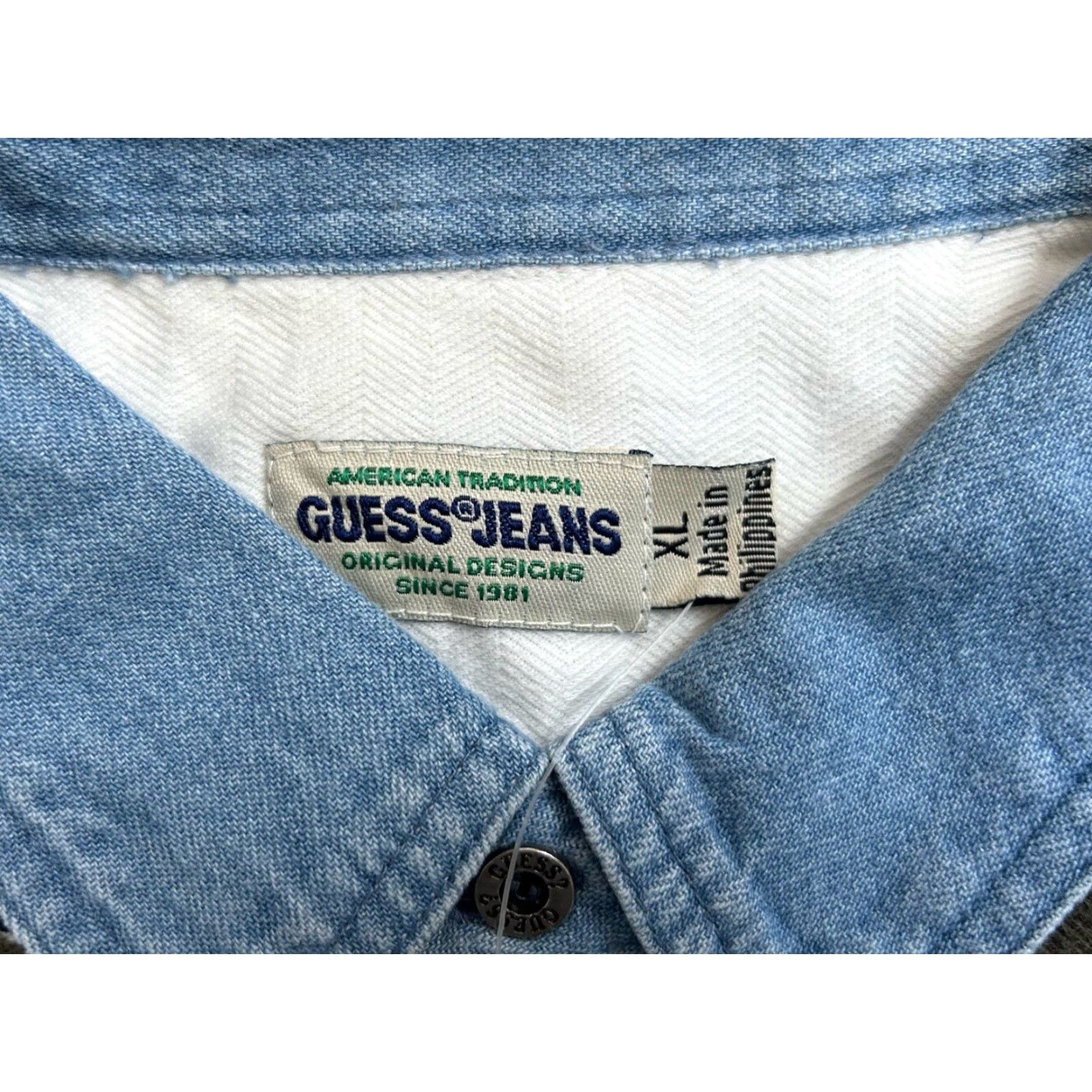 Guess VINTAGE GUESS POLO Shirt Mens XL Deadstock NWT 90s NOS Striped Olive Green Navy Blue White Embroidered Chest Logo Denim Collar Short Sleeve Size US XL / EU 56 / 4 - 7 Thumbnail