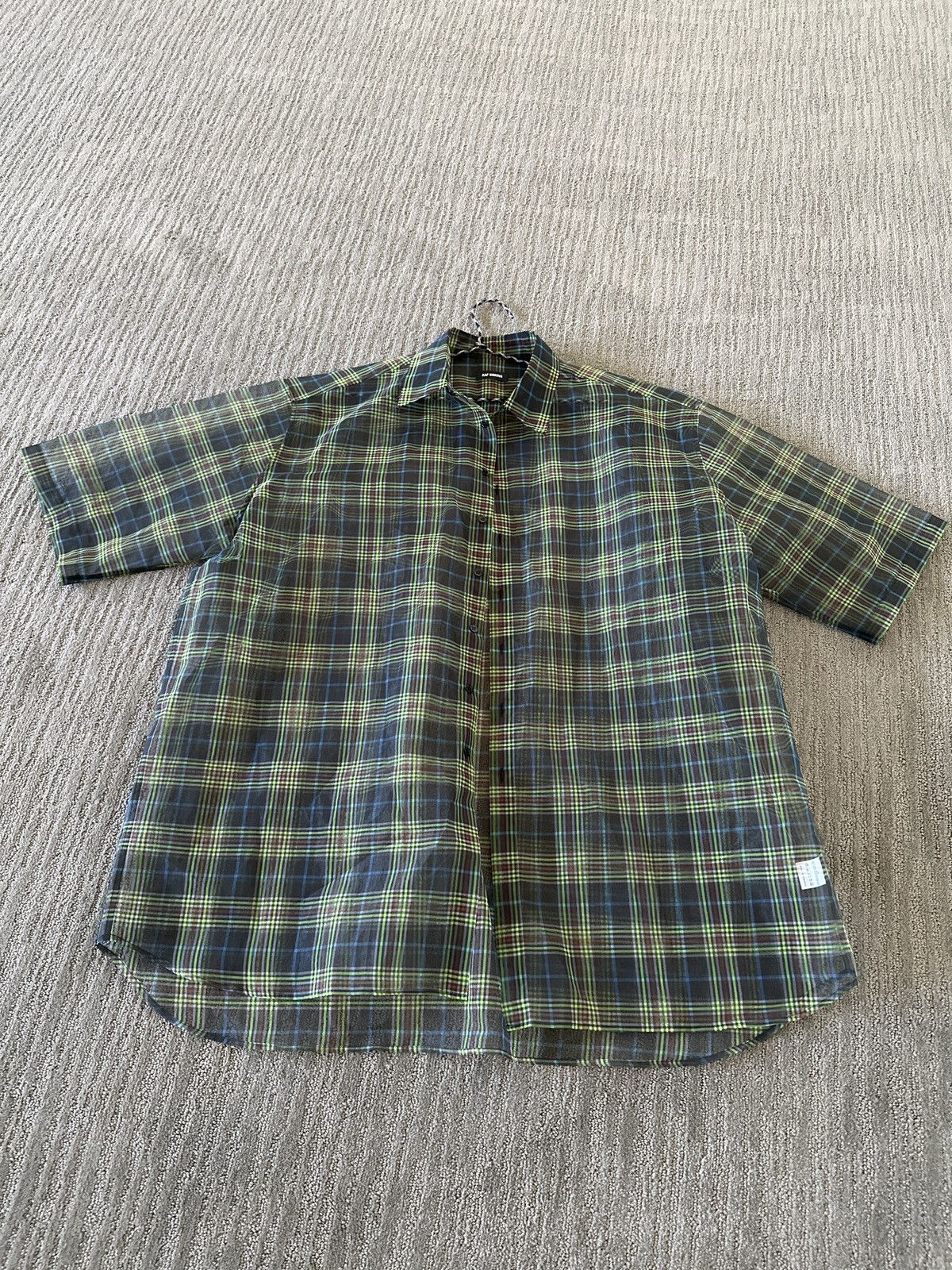 image of Raf Simons Black & Green Layered Short Sleeve Shirt, Men's (Size Large)