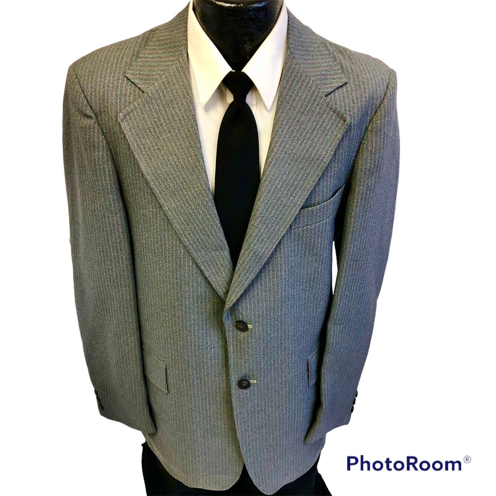 Other 2 pc Vtg Gray Red PINSTRIPE Mod DISCO Party Bell Bottom Suit Size 38R - 2 Thumbnail