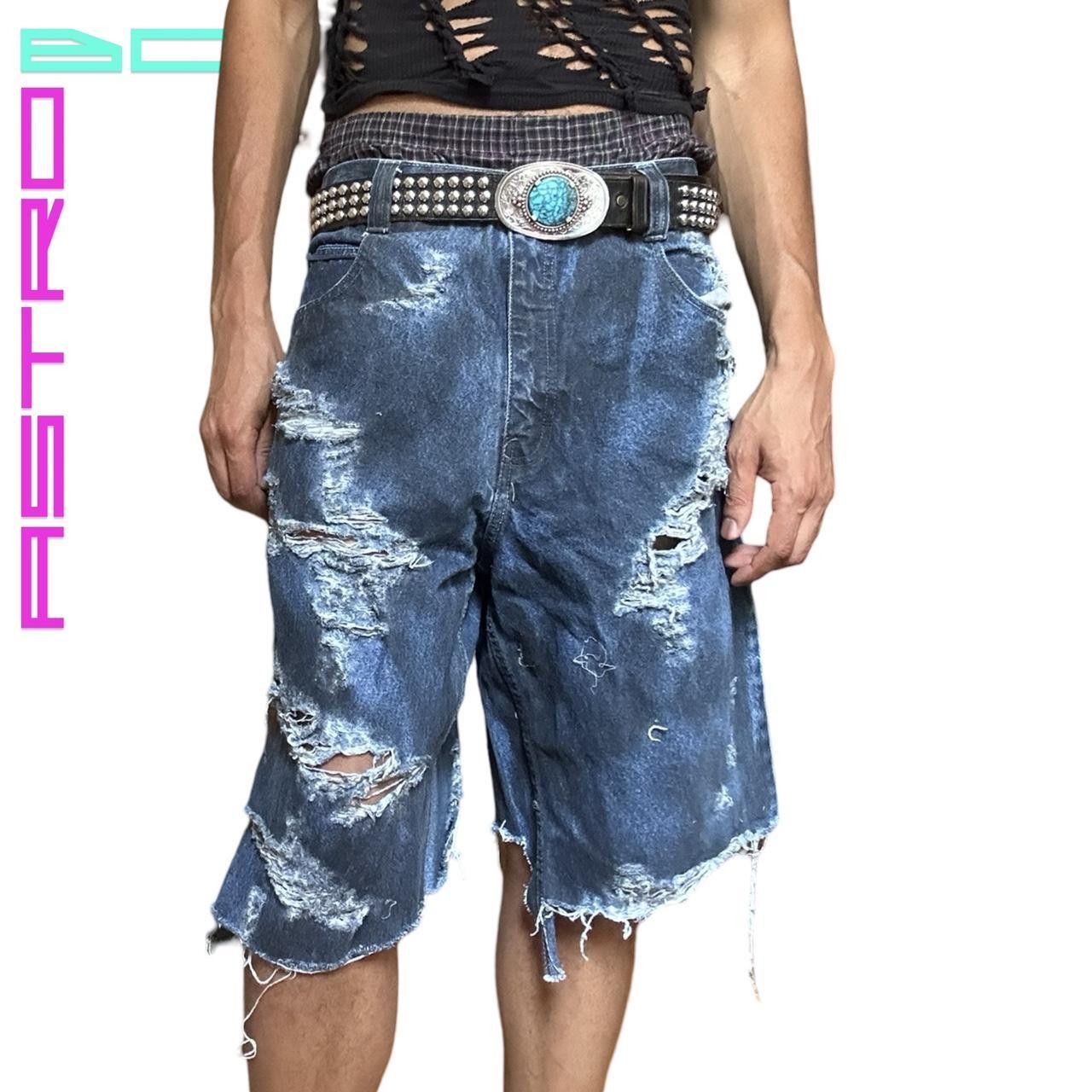 Southpole South Pole Black & Blue Distressed Denim Shorts - 36" Size US 36 / EU 52 - 2 Thumbnail