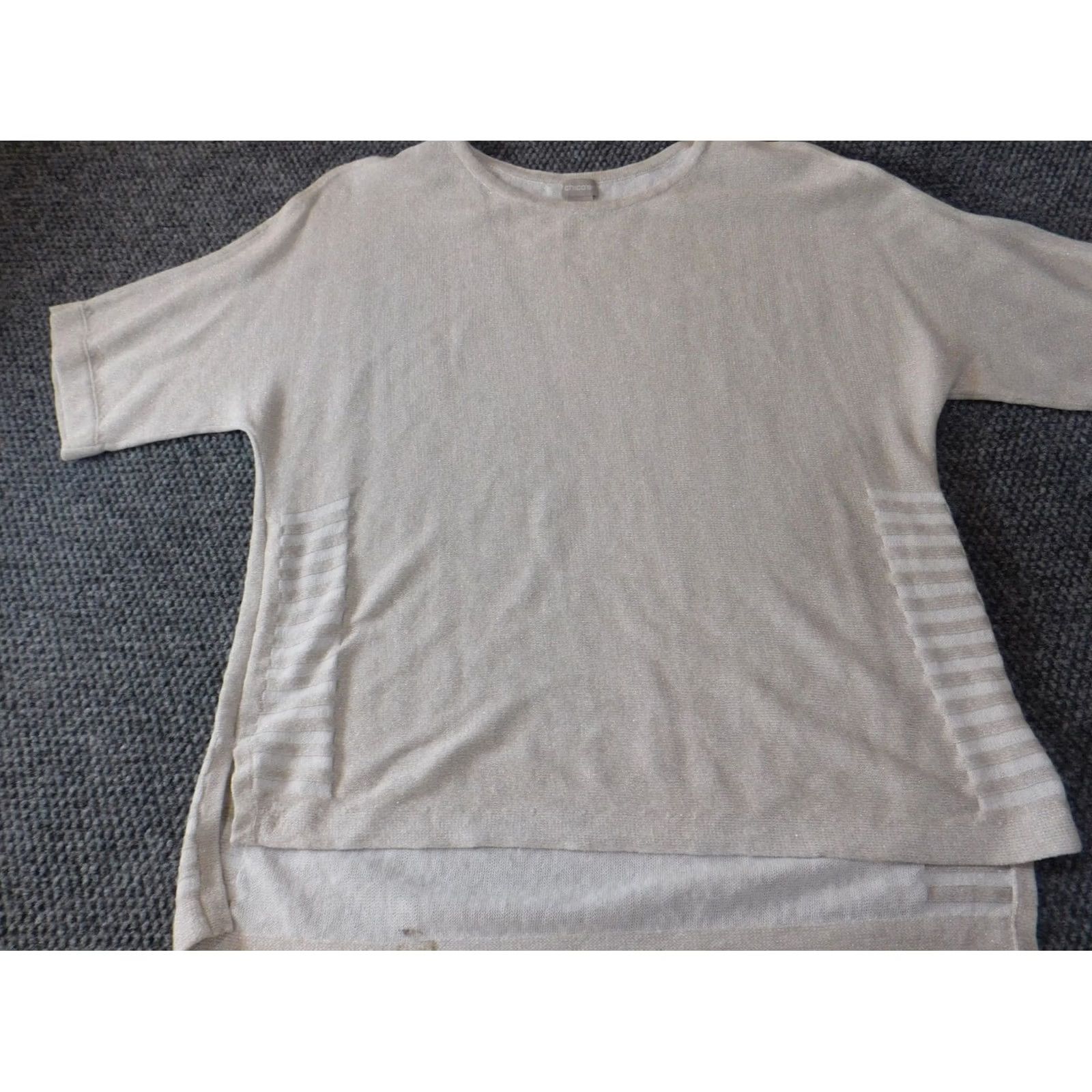 Vintage Chicos Sweater Shirt Womens Regular Beige Knit Pullover Crew Neck Linen Cotton Polyester Short Sleeve Ruffle Designer Vintage No Size XS / US 0-2 / IT 36-38 - 3 Thumbnail