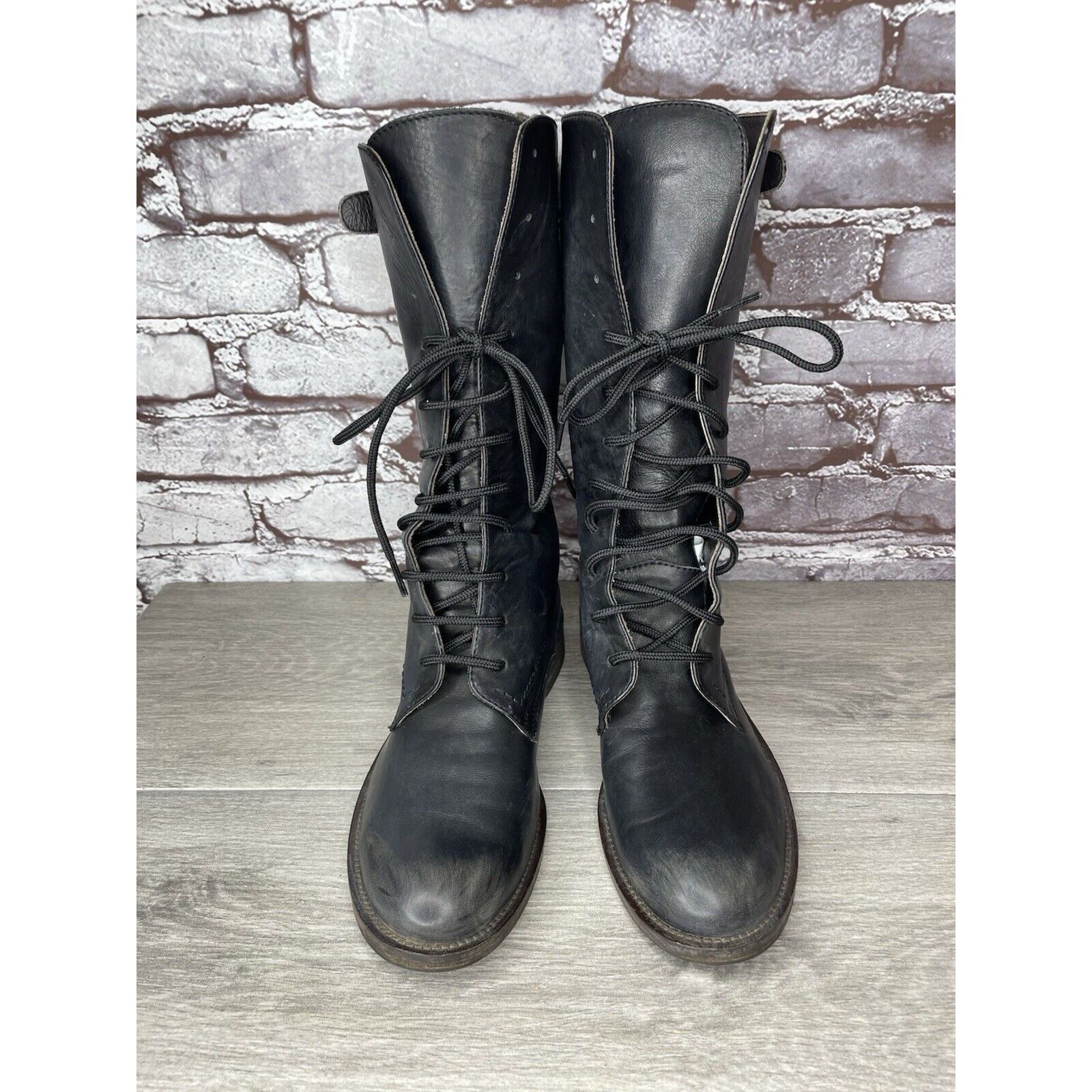 Madison Madison et cie Blue Leather Combat Lace Up BuckleStrap Boots Size US 5 / IT 35 - 22 Thumbnail