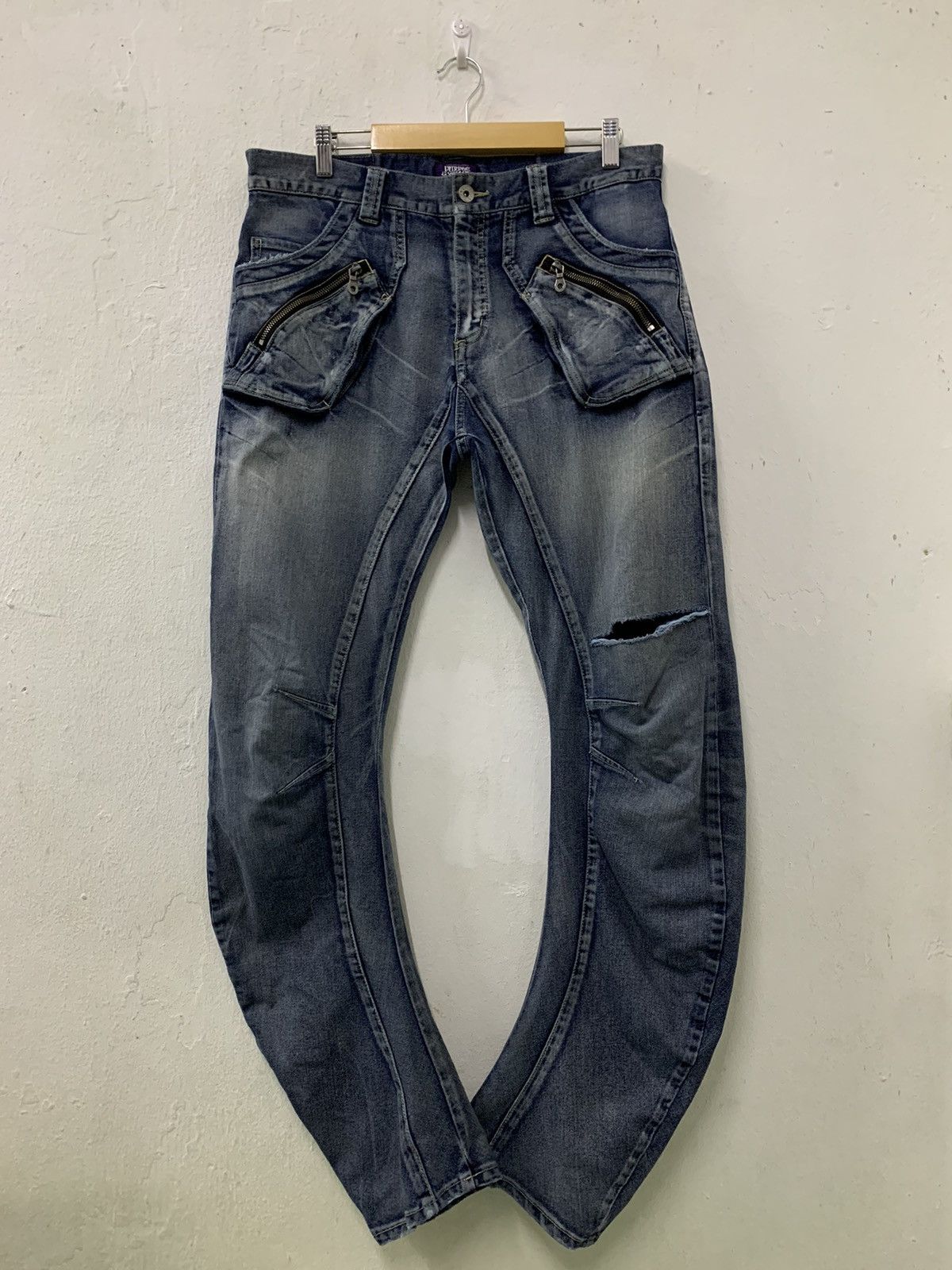 Japanese Brand Purple And Yellow Distressed Arc Denim Pants Size US 33 - 1 Thumbnail