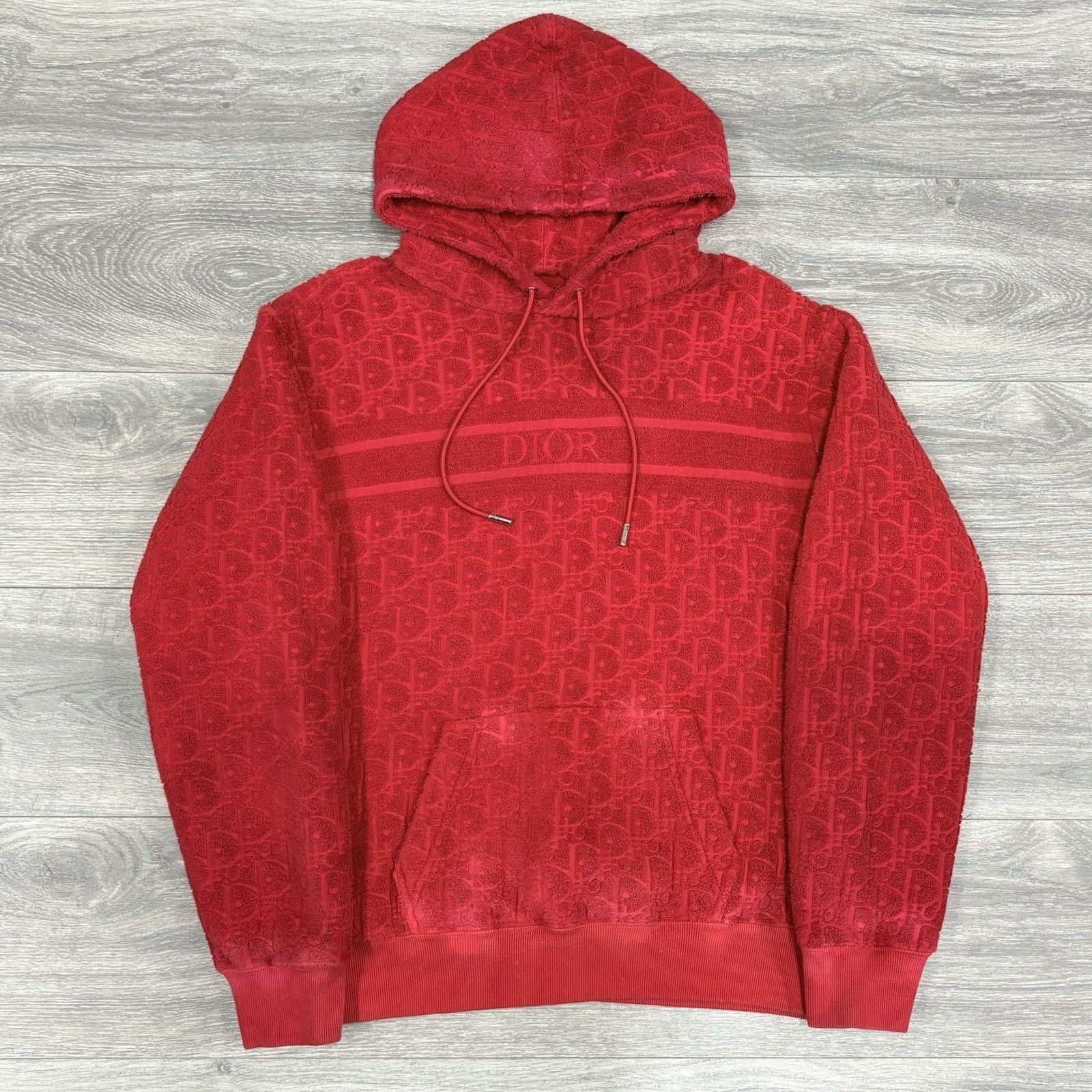Dior Size Medium - Dior Terry Cotton Towel Hoodie ' Red ' Size US M / EU 48-50 / 2 - 1 Thumbnail