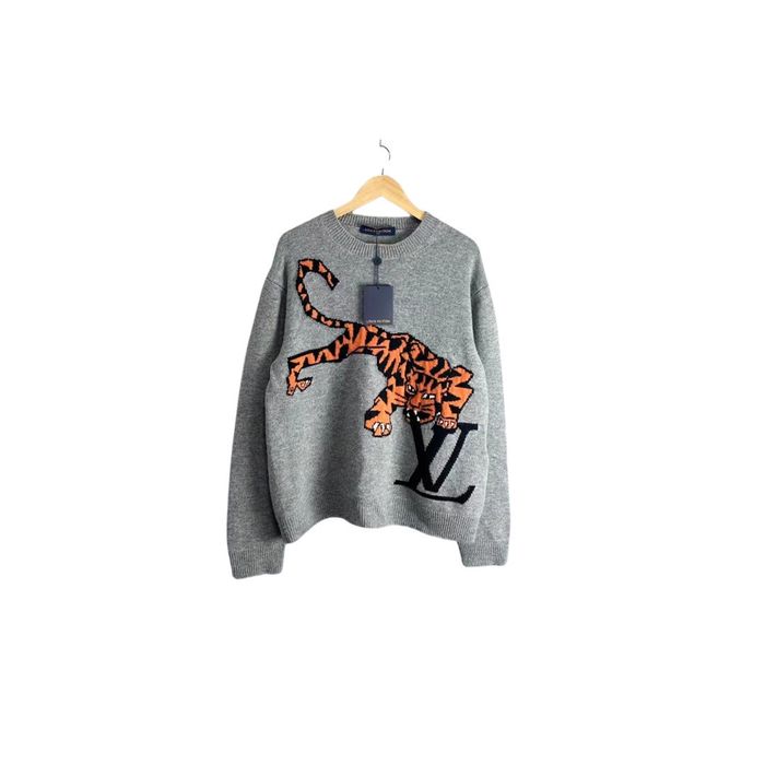 Louis Vuitton Tiger Intarsia Embroidered Knit Mens Size XL Gray