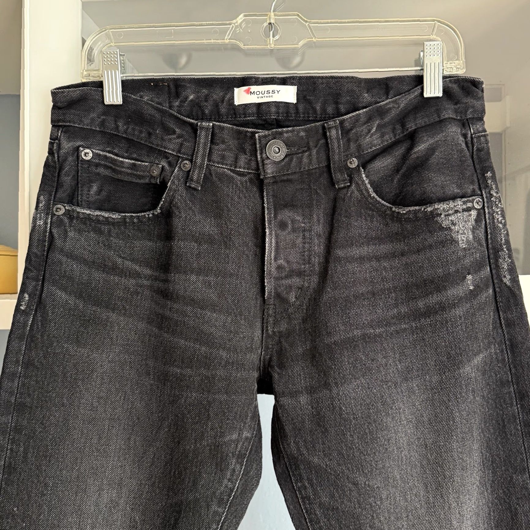 MOUSSY Moussy Vintage Staley Tapered Straight Leg Jeans Mid Rise Distressed Black 27 Womens Jeans Size 27" / US 4 / IT 40 - 2 Thumbnail