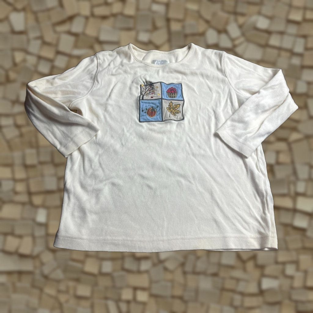Vintage Christopher & Banks Shirt Womens Small Cream Fall Autumn Leaves 3/4 Sleeve T-Shirt Casual Vintage No Size S / US 4 / IT 40 - 1 Thumbnail