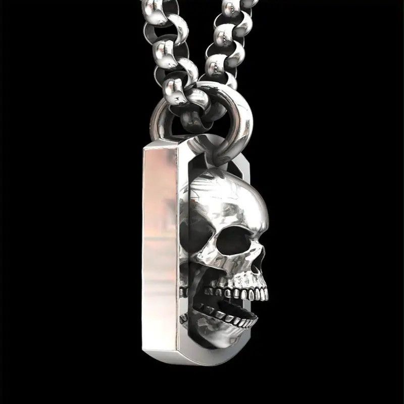 Jewelry Skull Punk Chain Skeleton Gothic Death Military Chrome Size ONE SIZE - 4 Thumbnail