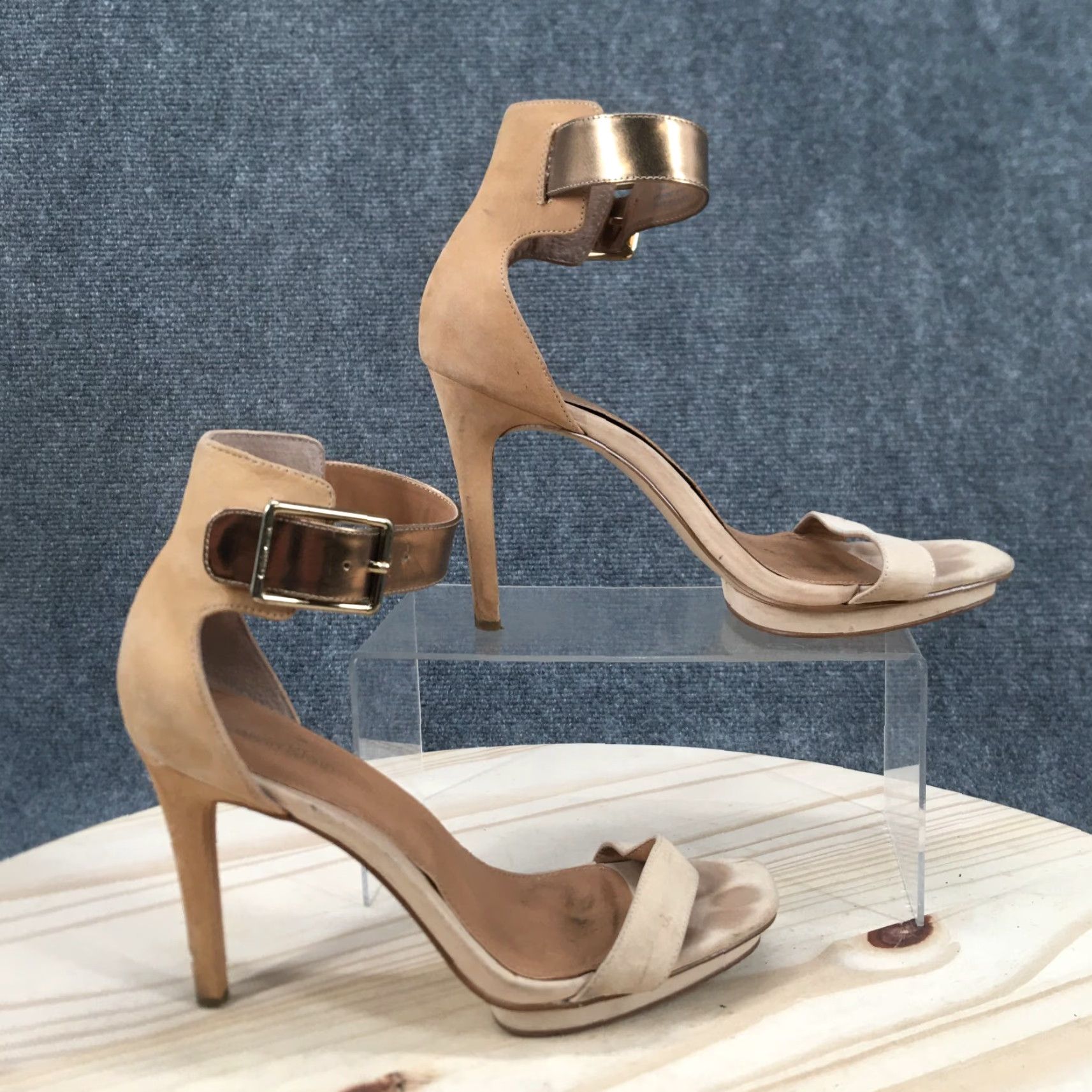 Calvin Klein Calvin Klein Heels Womens 8 M Vivian Stiletto Ankle Strappy Brown Leather Gold Heel 4 inches Stiletto Womens Shoes Size US 8 / IT 38 - 2 Thumbnail