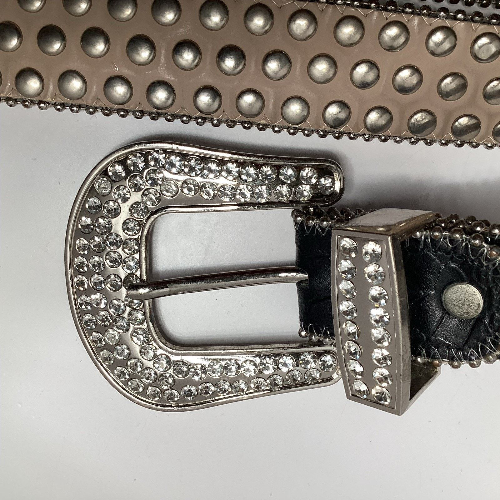 Other Barabas BK816 Black Leather Belt Silver Rhinestone Buckle Size 36 - 4 Thumbnail