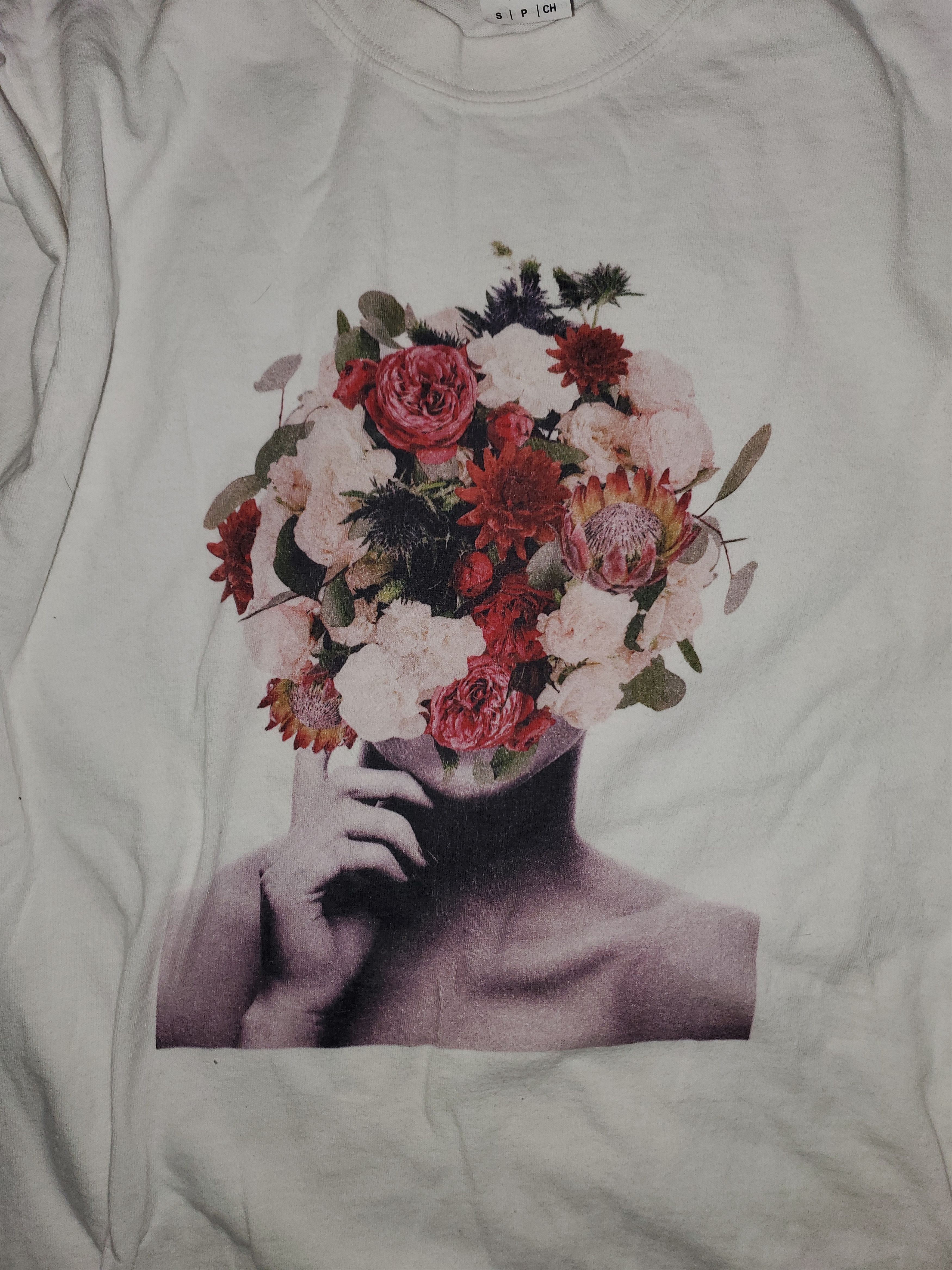 Gildan Gildan white long sleeve shirt with floral design Size M / US 6-8 / IT 42-44 - 2 Thumbnail