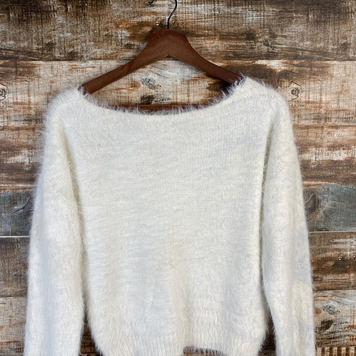 Japanese Brand DL Jayro White fur shaggy Mohair Knitwear #C1149 Size M / US 6-8 / IT 42-44 - 14 Thumbnail