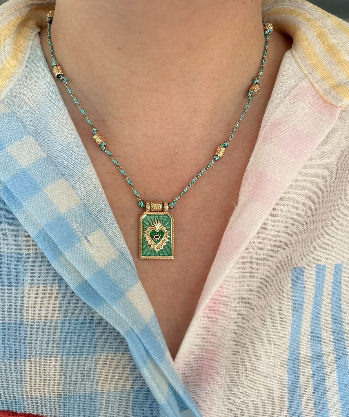 Other Sacred Heart Evil Eye Pendant Necklace – Green Enamel Size ONE SIZE - 5 Thumbnail