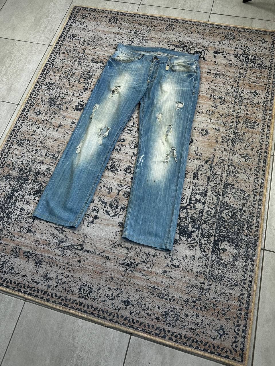 Dirk Bikkembergs Bikkembergs Distressed Vintage Blue Baggy Jeans Size US 33 - 2 Thumbnail
