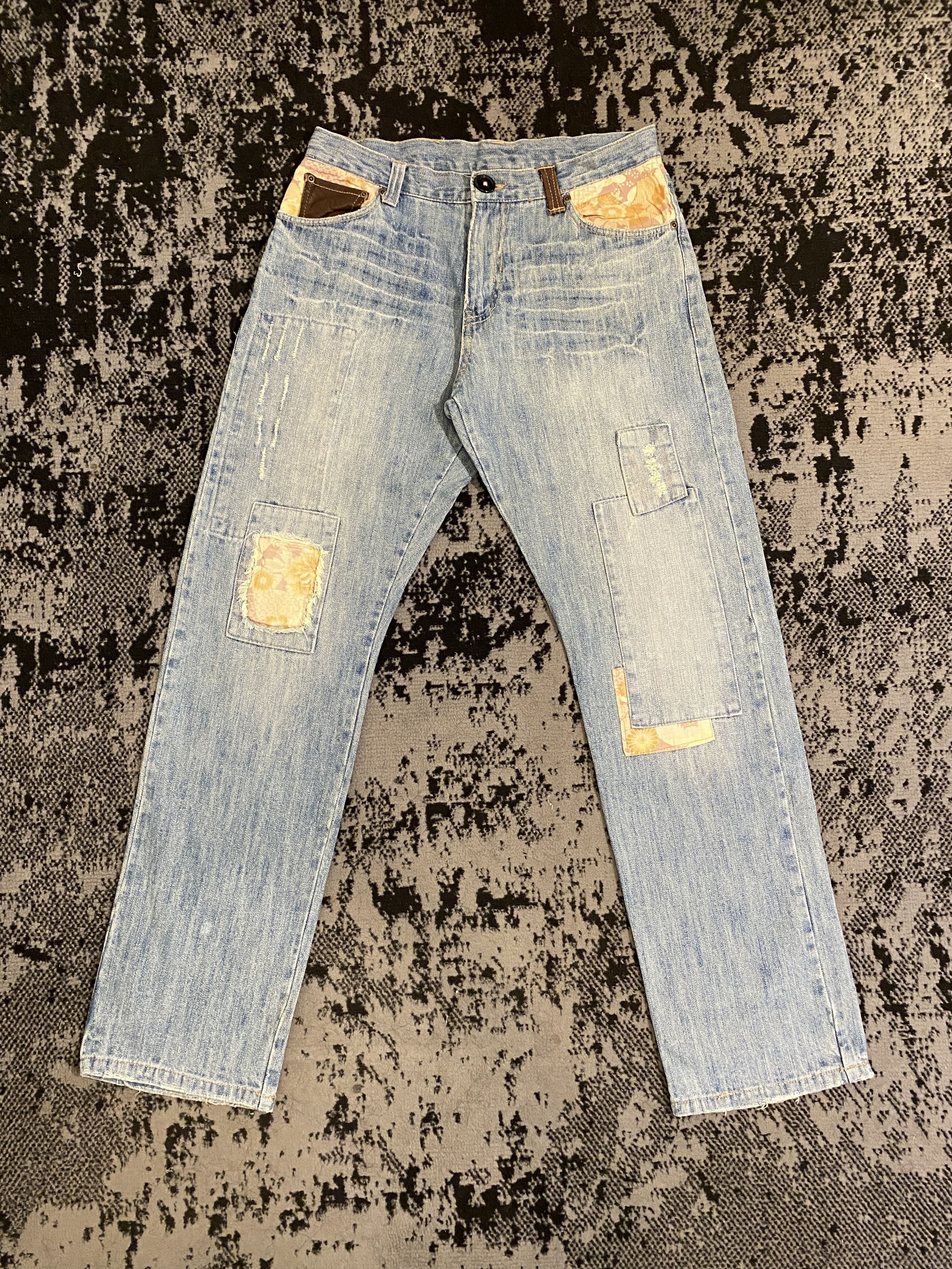 Japanese Brand Floral Patchwork Ripped Denim Vintage Japanese Brand Size US 33 - 1 Thumbnail