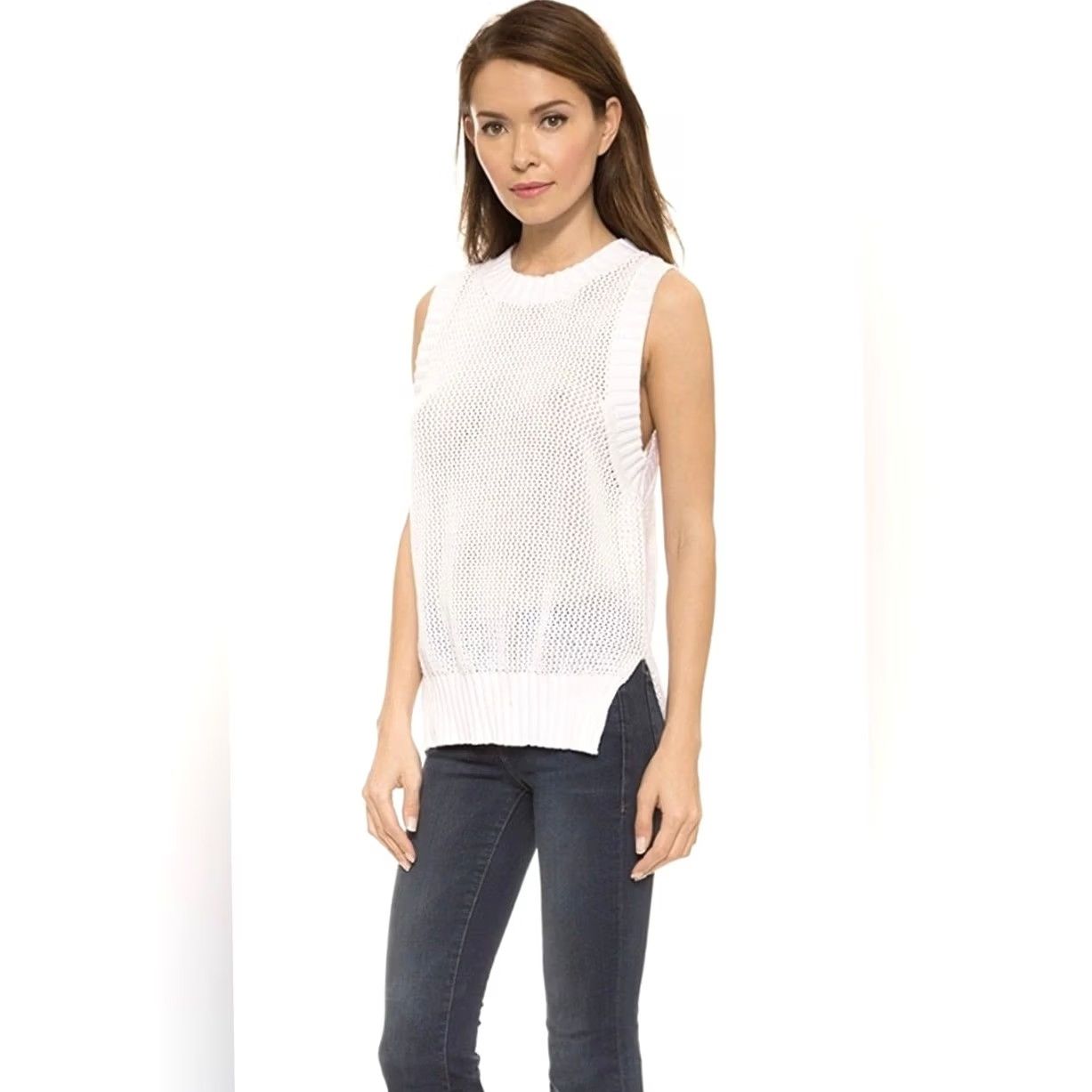 Frame VINTAGE Frame Sleeveless Sweater White Open Knit Top Cotton Sheer XS Womens frame Le Muscle Shirt Size XS / US 0-2 / IT 36-38 - 4 Thumbnail