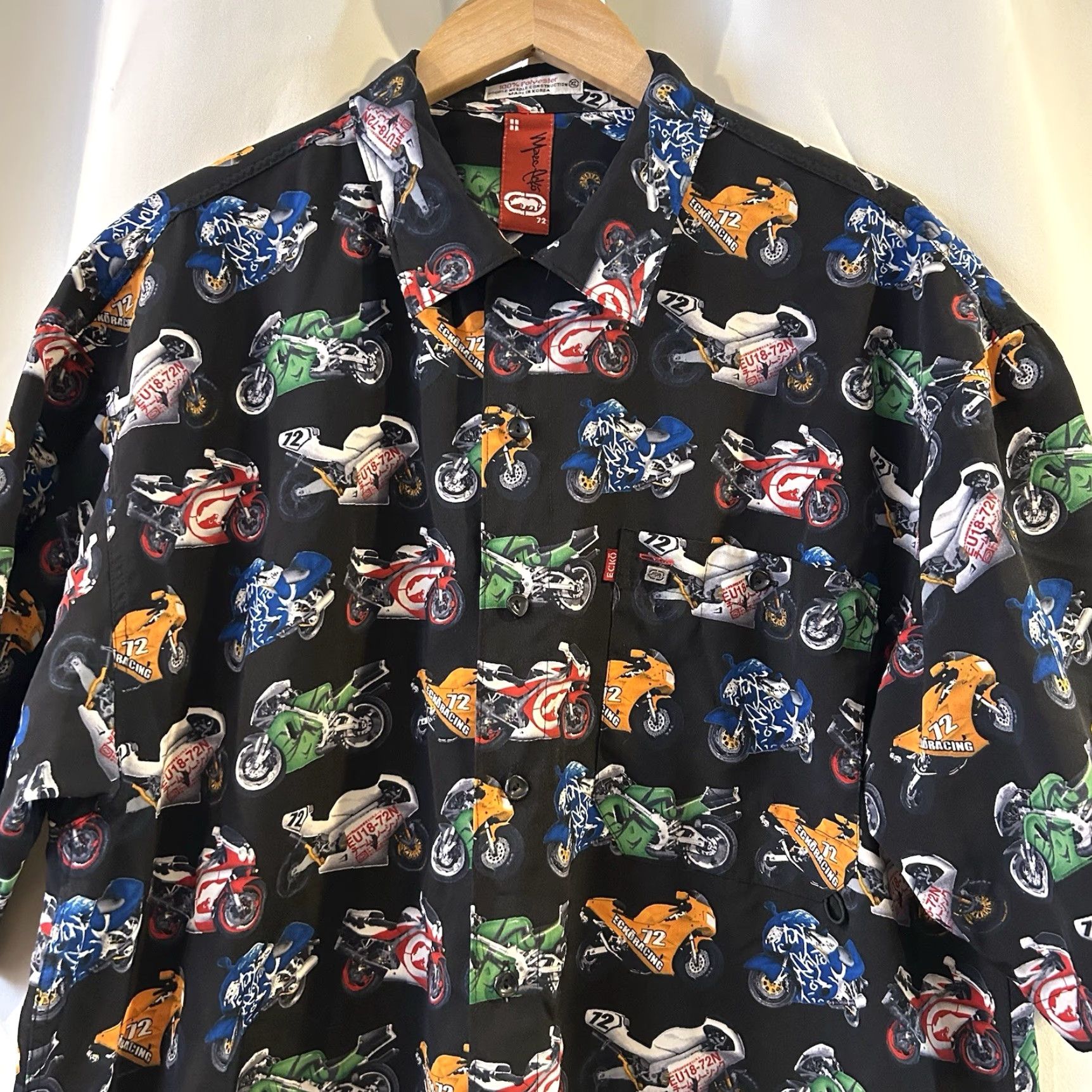 Ecko Unltd. VINTAGE Ecko Unltd. Men Shirt XL Black Short Sleeve Button-Up Graphic Print Motorcycle Racing 90s? (Not adding decade unless in title). Size US XL / EU 56 / 4 - 3 Thumbnail