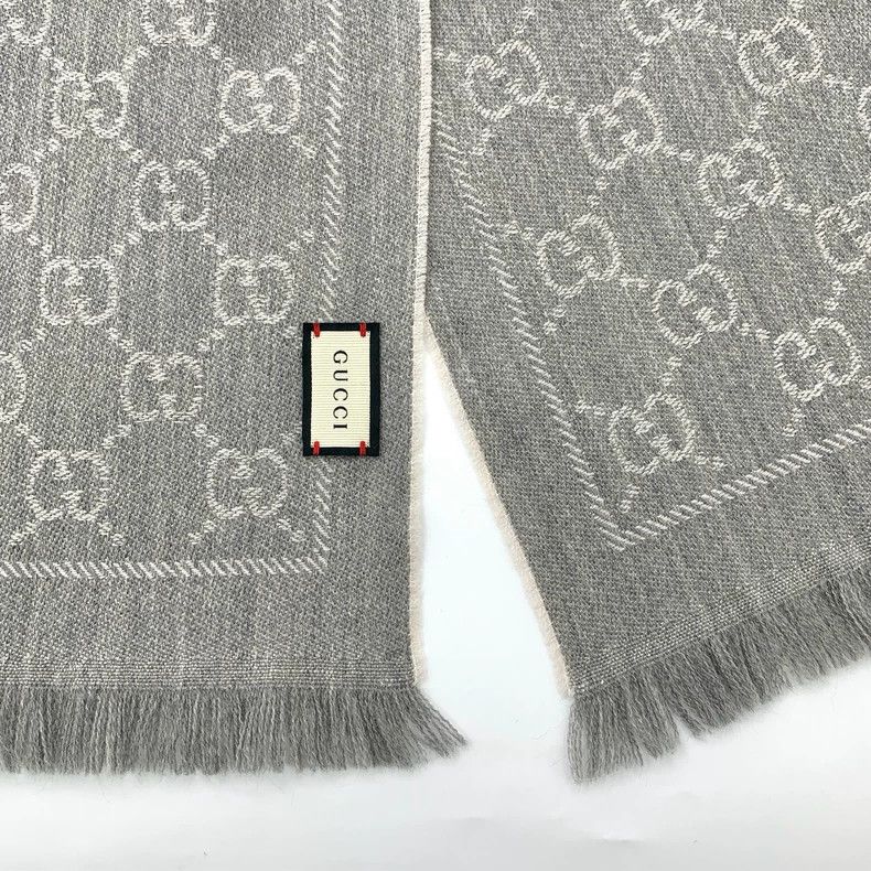 Gucci GucciGray logo jacquard full-print wool tassel scarf 2503-N Size ONE SIZE - 6 Thumbnail