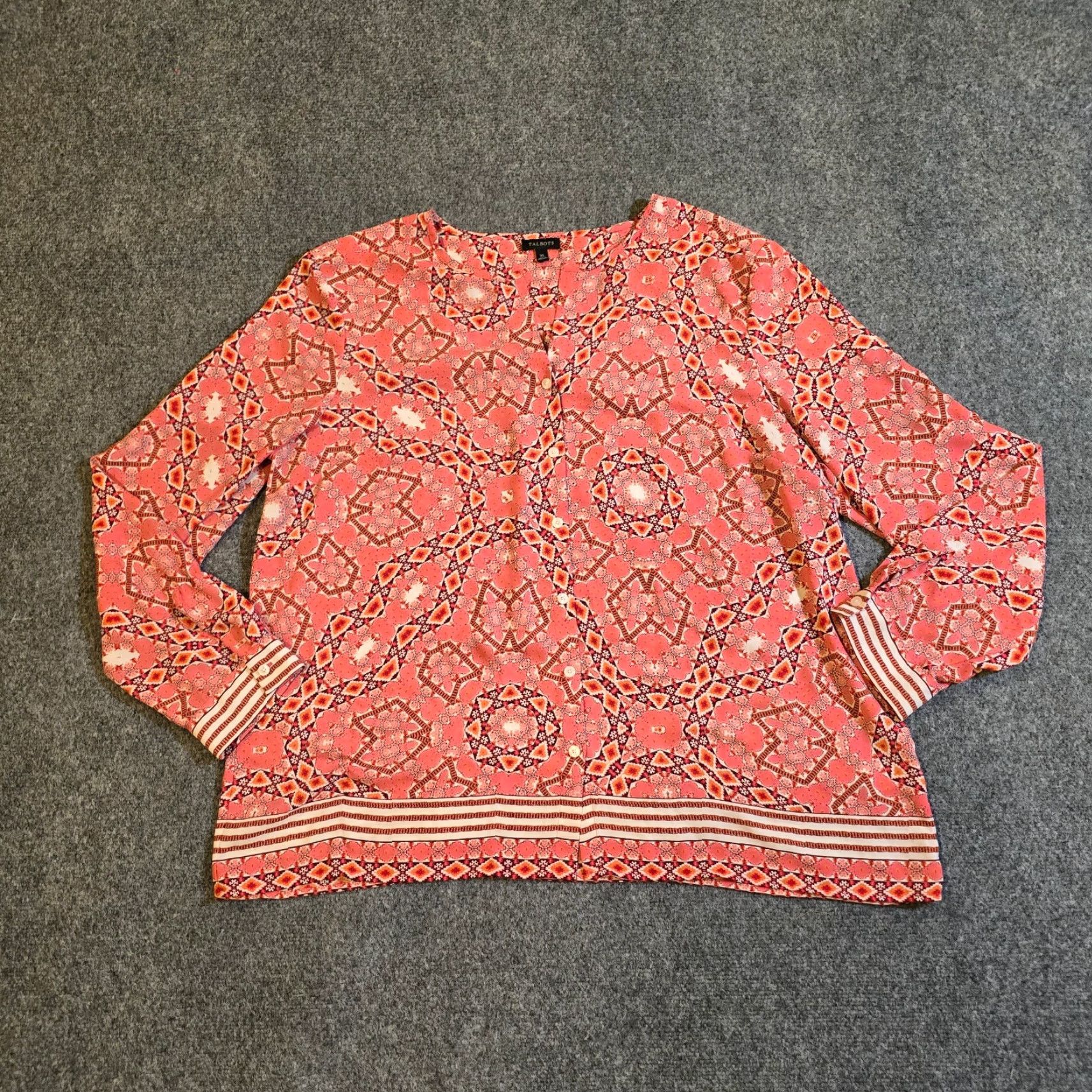 Talbots Talbots Top Womens XL Pink Southwest Button Long Sleeve Blouse Casual Career Shirt Size XL / US 12-14 / IT 48-50 - 2 Thumbnail
