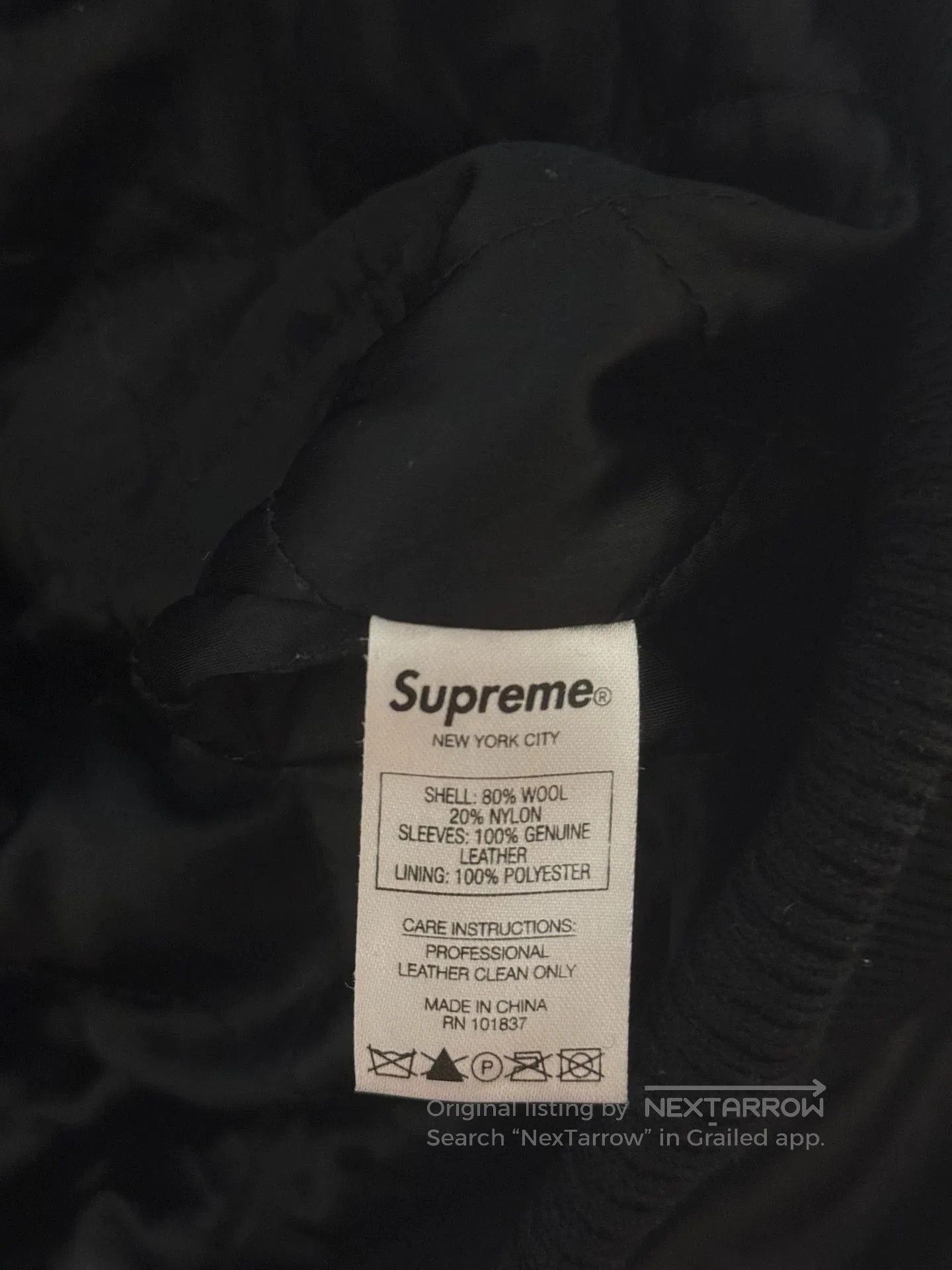 Supreme Black Varsity Jacket w/ Leather Sleeves . Size US XL / EU 56 / 4 - 5 Thumbnail