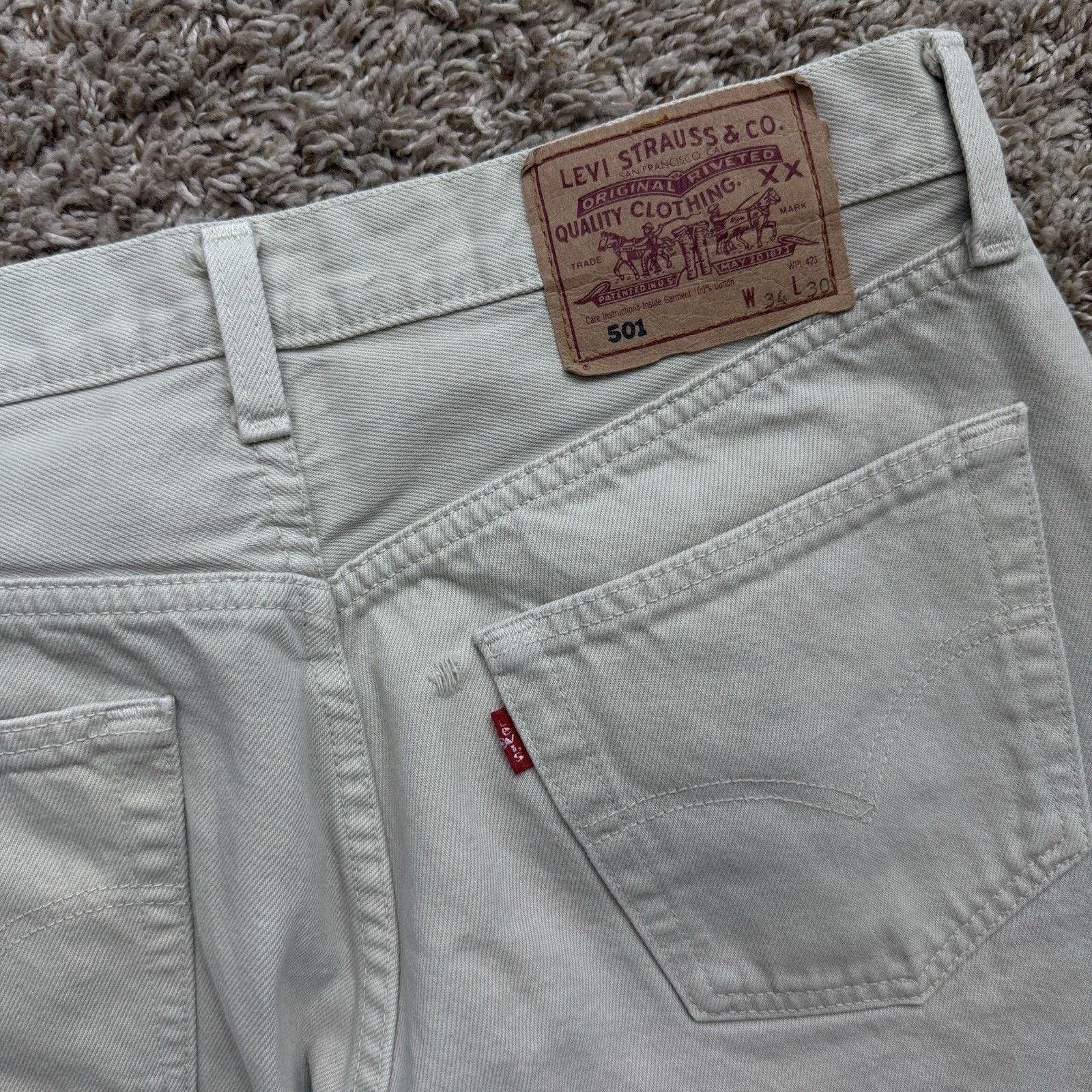 Levi's × Vintage Vintage Levi’s USA 501 Beige Tan Denim Jeans Pants CROPPED Size US 31 - 9 Thumbnail