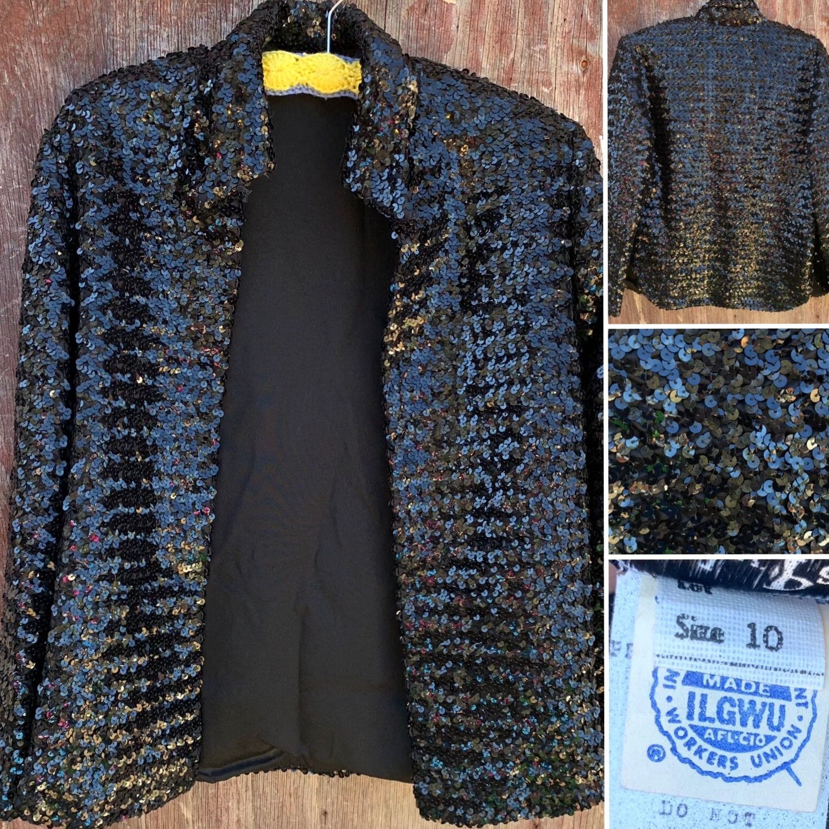 Paige VINTAGE Unionmade Beverly Paige sequin jacket open front shirt style 1960s Mod GoGo Black XS? No, Size 10 Mens Girls Womens Size L / US 10 / IT 46 - 4 Thumbnail