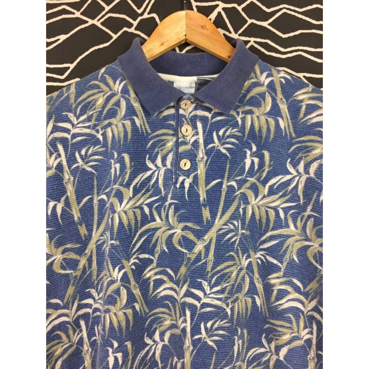 Ocean Pacific × Vintage Vtg 90s OP Ocean Pacific Bamboo Leaves AOP Polo Tee Size US M / EU 48-50 / 2 - 3 Thumbnail