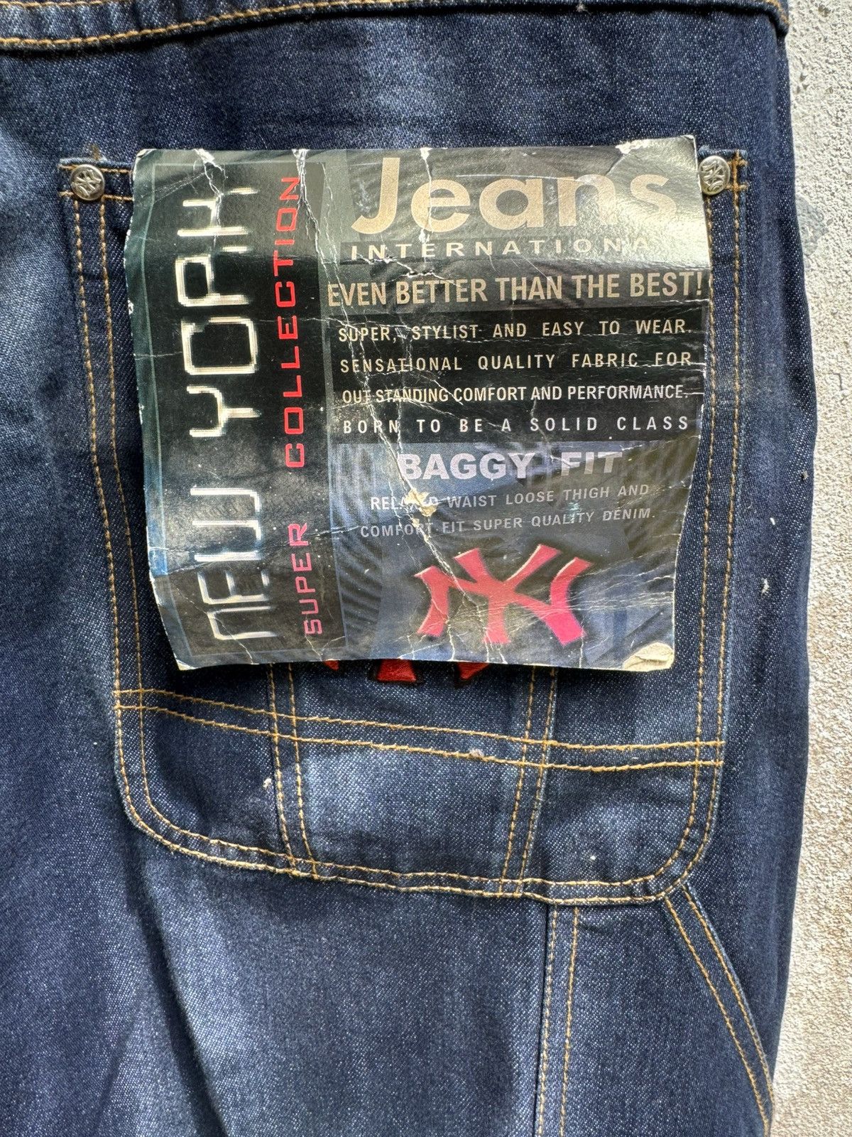 New York Yankees × Vintage VERY RARE🔥VTG 90s NY YANKEE HIPHOP BAGGY FLARE JEANS BOSS02 Size US 34 / EU 50 - 12 Thumbnail