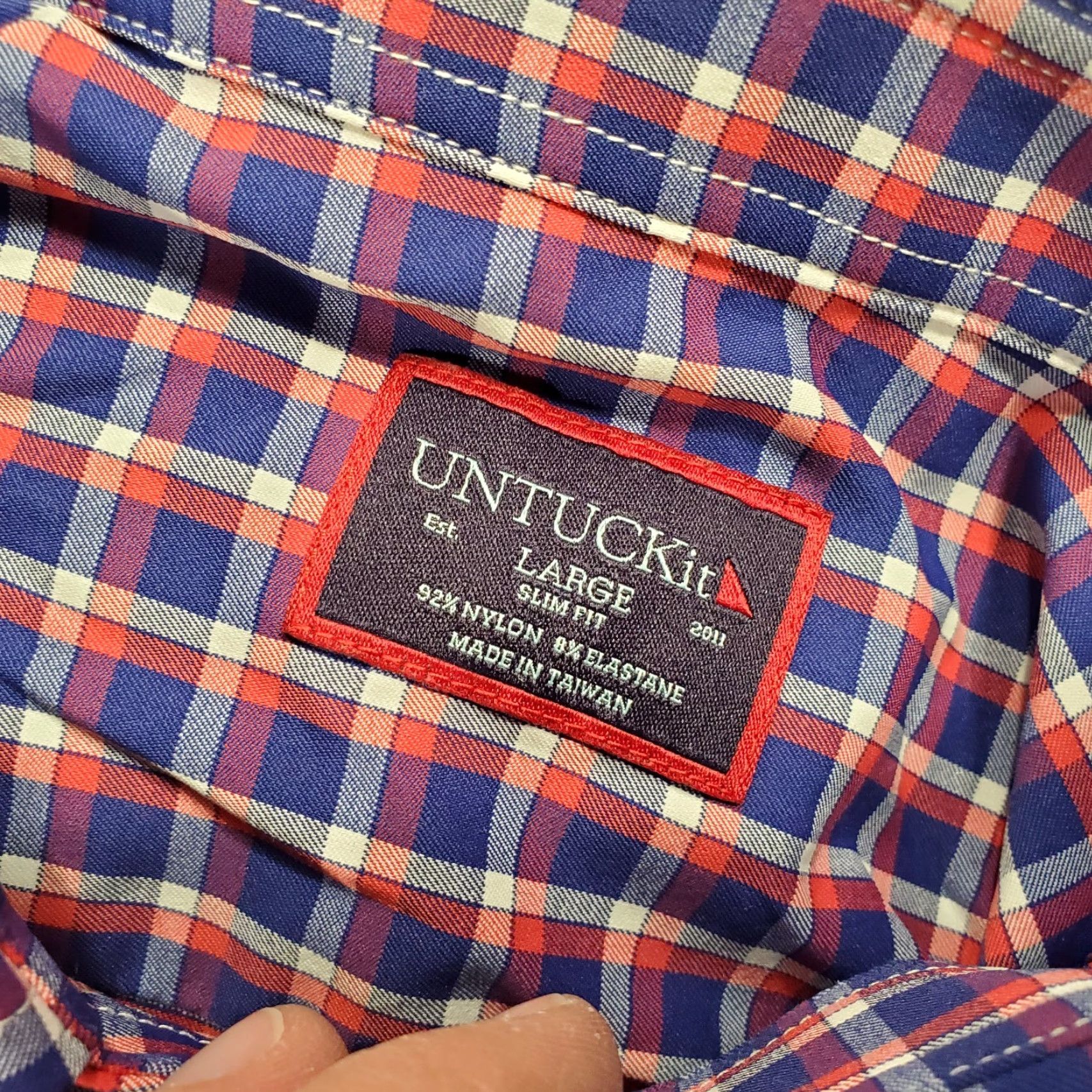 UNTUCKit UNTUCKit Shirt Mens L Blue Red White Button Up Performance Stretch Slim Plaid Jacket? Size US L / EU 52-54 / 3 - 8 Thumbnail