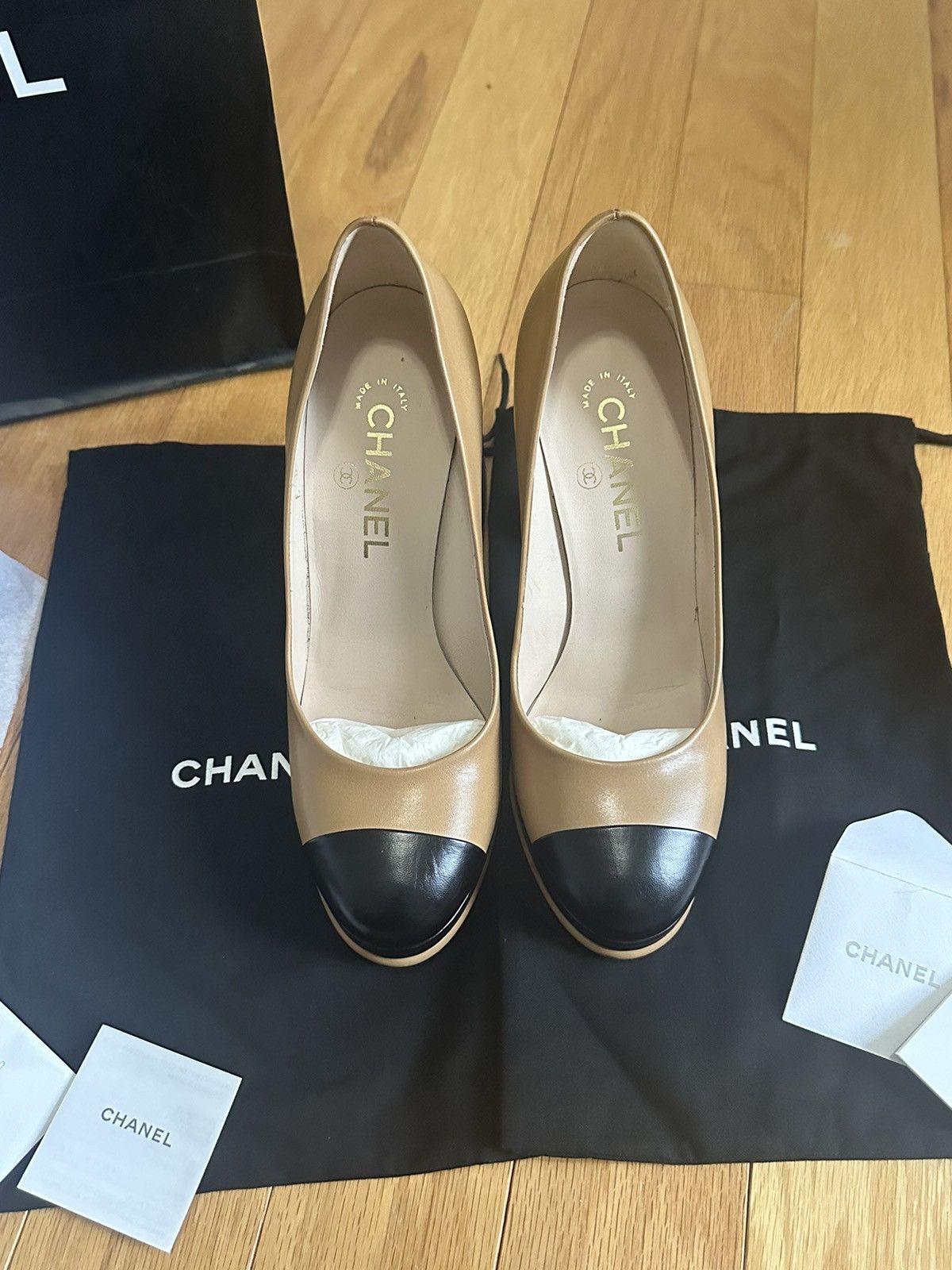 Chanel Chanel CC Platform Pumps - Beige/Black Size US 9 / IT 39 - 2 Thumbnail