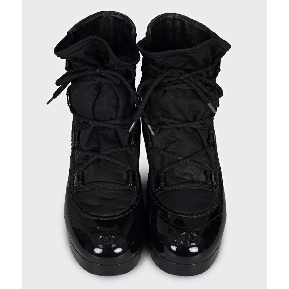 Chanel Chanel Black Lace-Up Textile Rubber Boots Size 38 Size US 7 / IT 37 - 2 Thumbnail