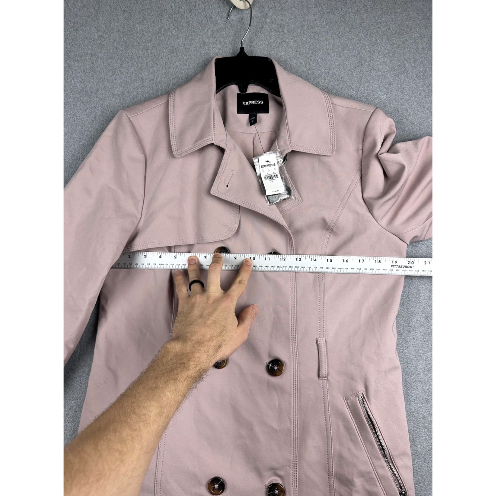 Express VINTAGE: No — Express Coat Womens L Pink Cotton Blend Trench Long Overcoat Zip Pockets NWT Size L / US 10 / IT 46 - 4 Thumbnail