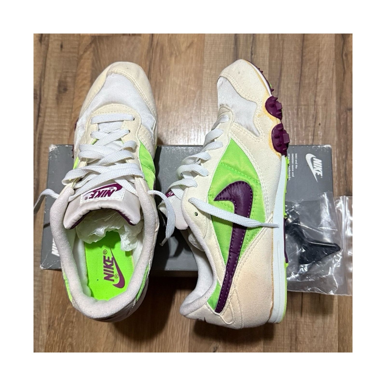 Nike 90s Nike Zoom V White Electric Green Red Plum Track Spikes Size US 9.5 / EU 42-43 - 1 Thumbnail