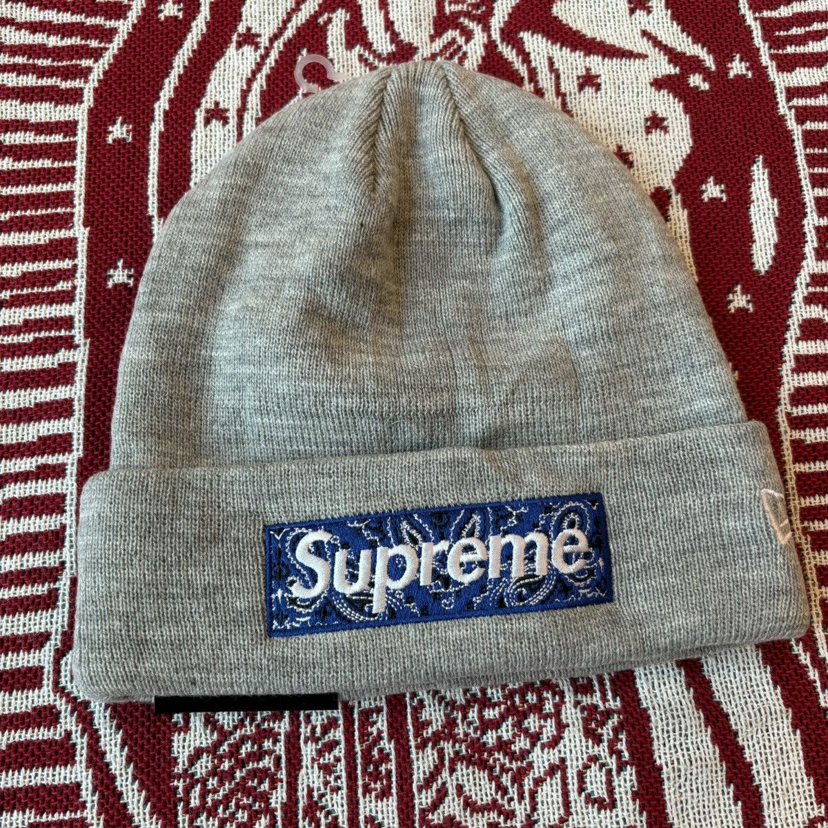 Supreme FW19 Supreme New Era Bandana Box Logo Beanie Heather Grey